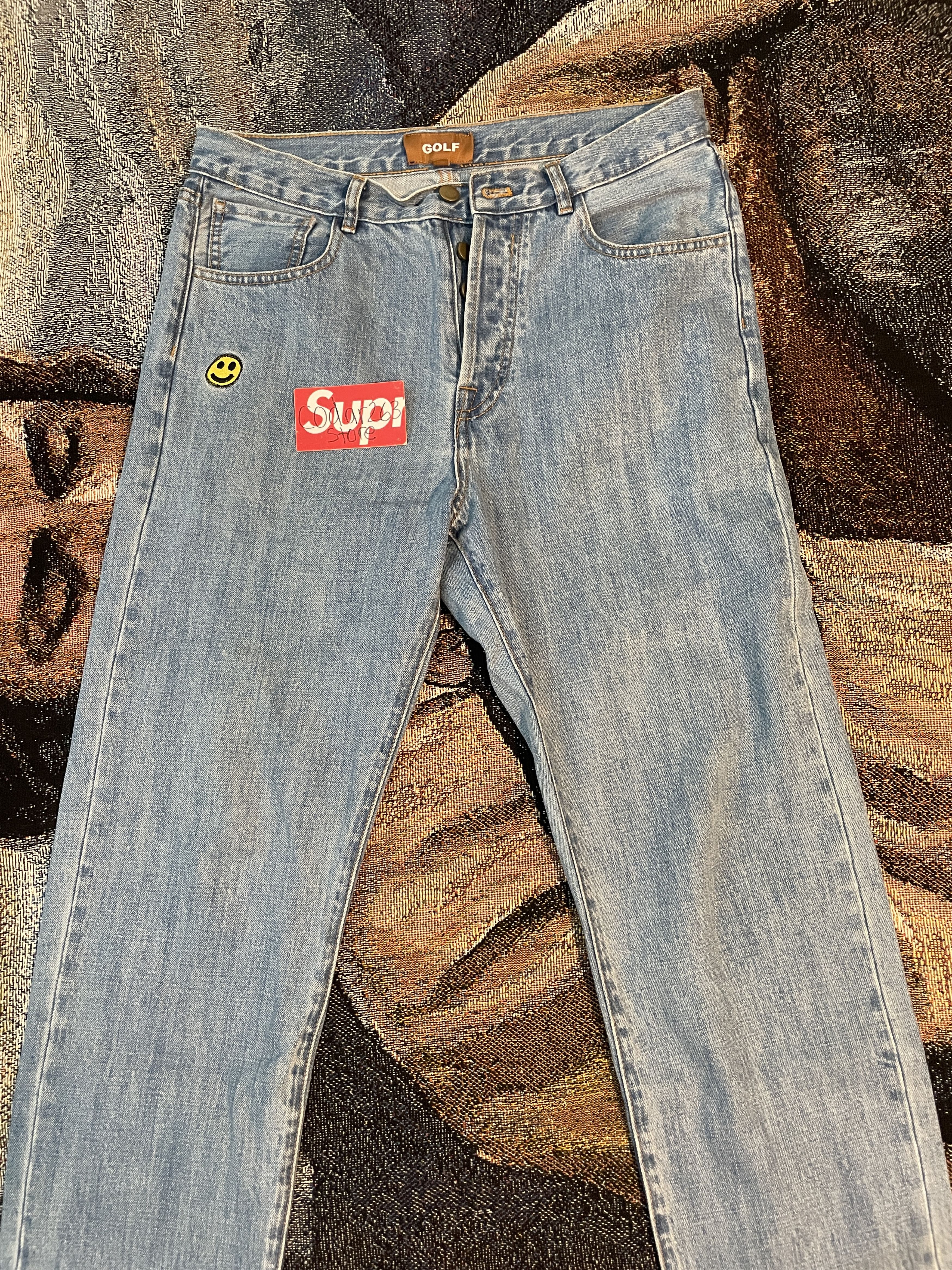 image of Smiley Denim Pants Golf Wang Tyler, The Creator Jeans Merch in Blue, Men's (Size 30)