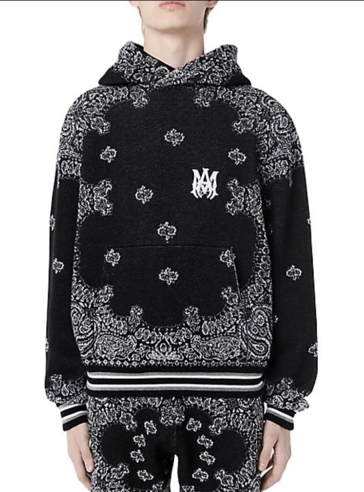 image of Amiri Bandana B-Ball Cotton & Cashmere Hoodie in Black/Grey, Men's (Size XL)