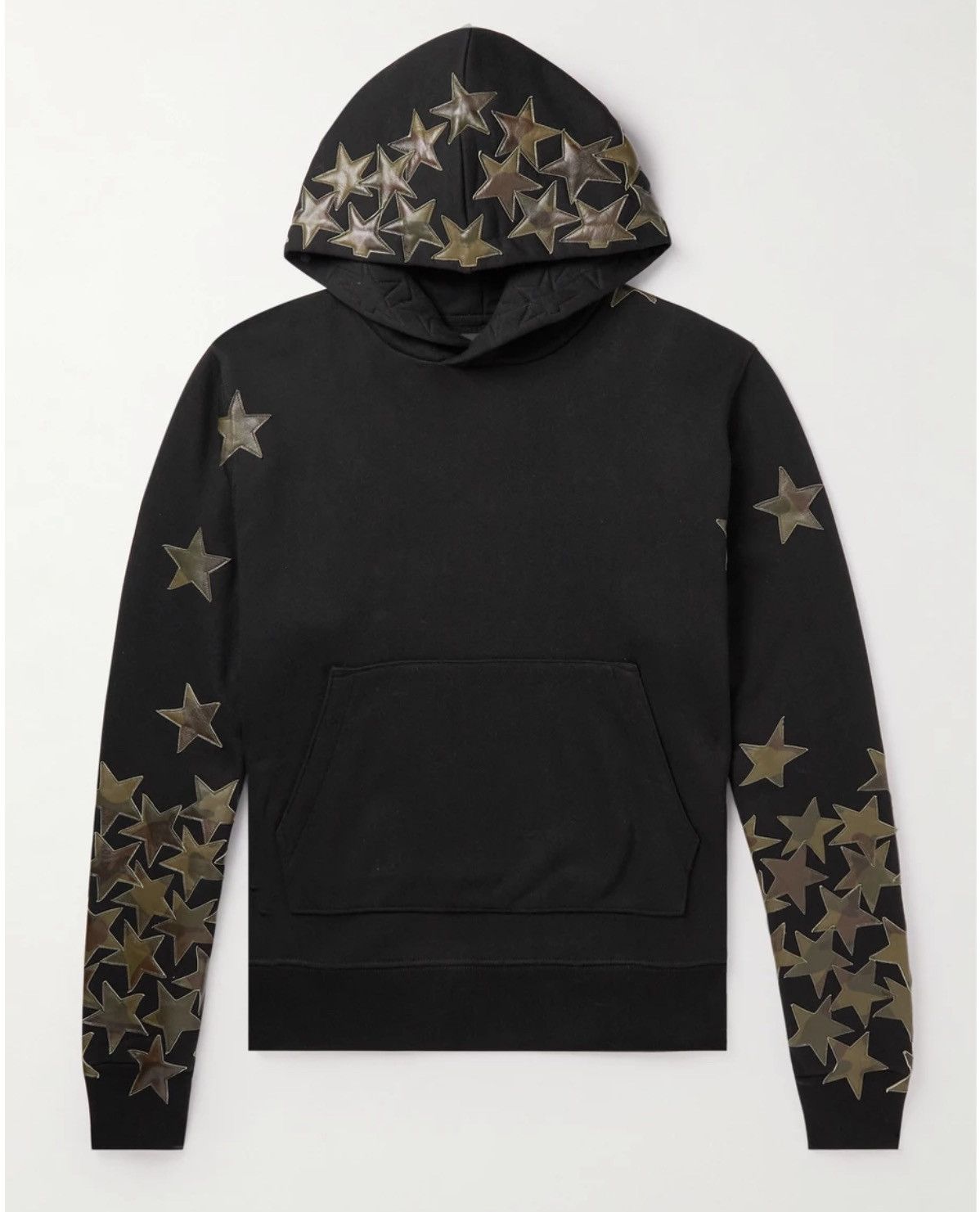 image of Amiri Chemist Leather Stars Jersey Hoodie in Black, Men's (Size Large)