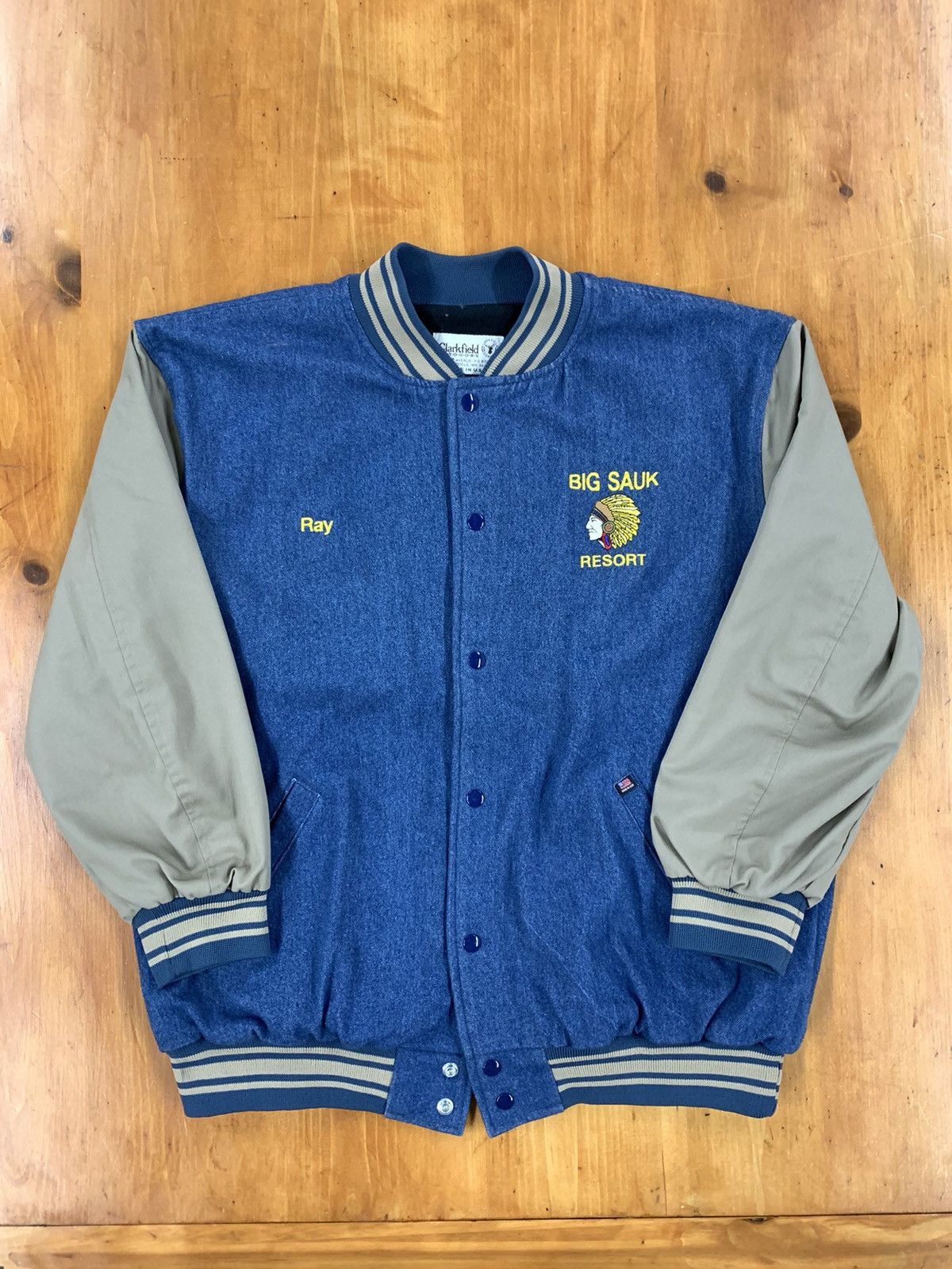 Vintage Vintage ClarkField Denim Varsity Jacket Big Sauk Resort Grailed