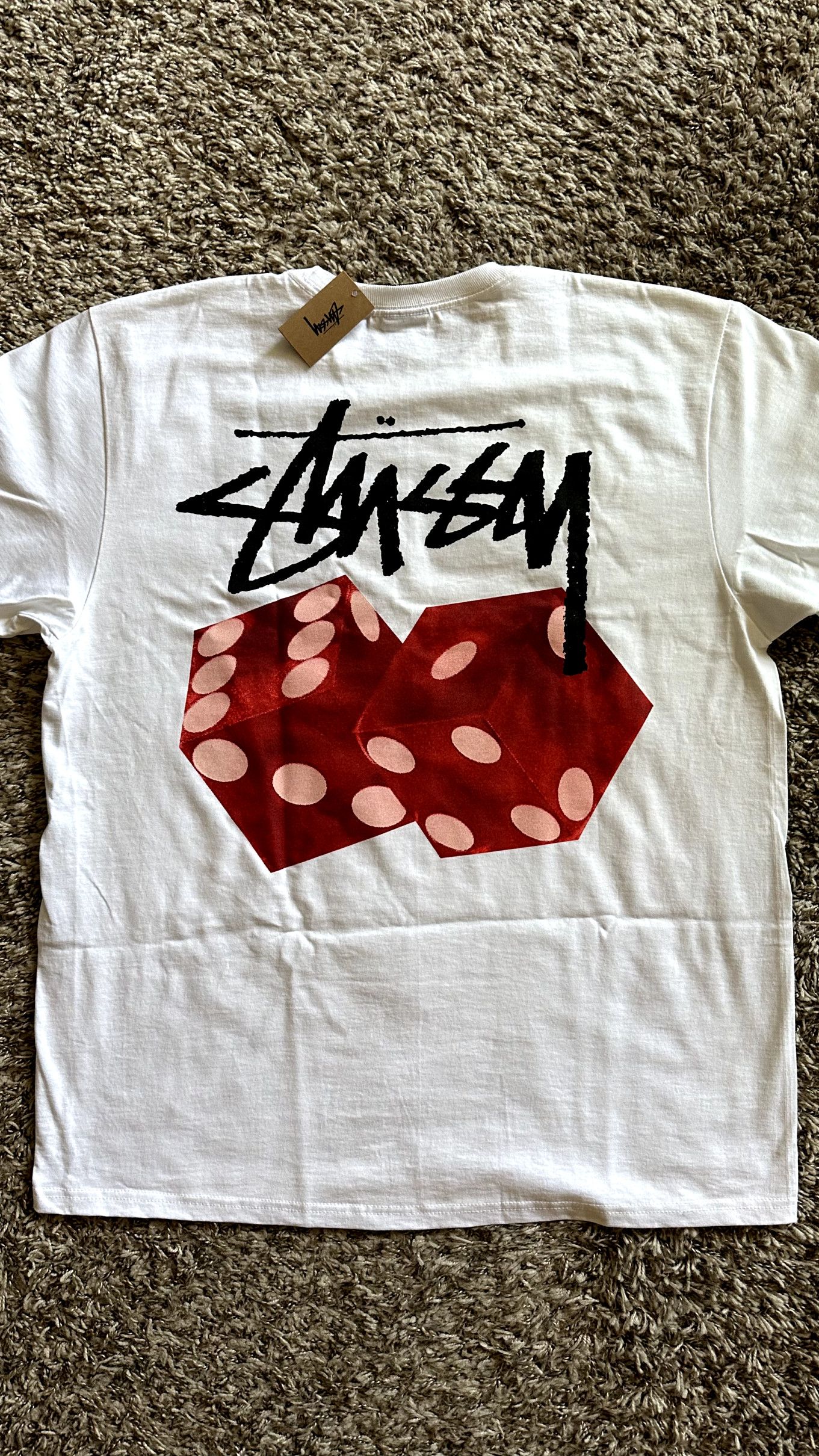 Stussy **NEW RARE** STUSSY DICED OUT DICE WHITE LOGO TEE T-SHIRT L ...