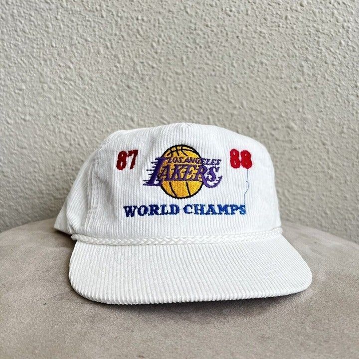 Los Angeles LAKERS World Champions Original Vintage 80s Corduroy Snapback  Hat Rope Lined Retro Basketball Team Adjustable Cap Designer Award