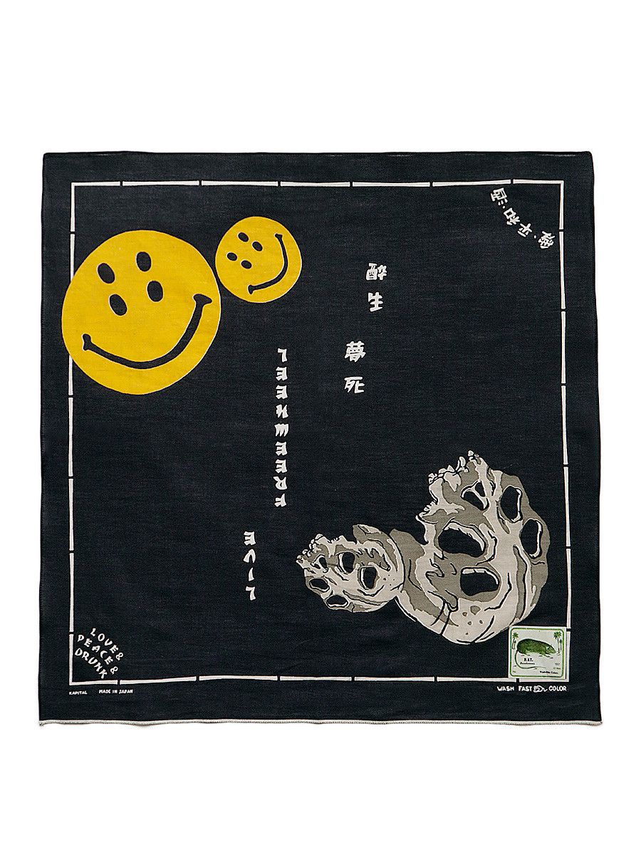 image of Kapital Rain Smile Skull Bandana in Black, Men's