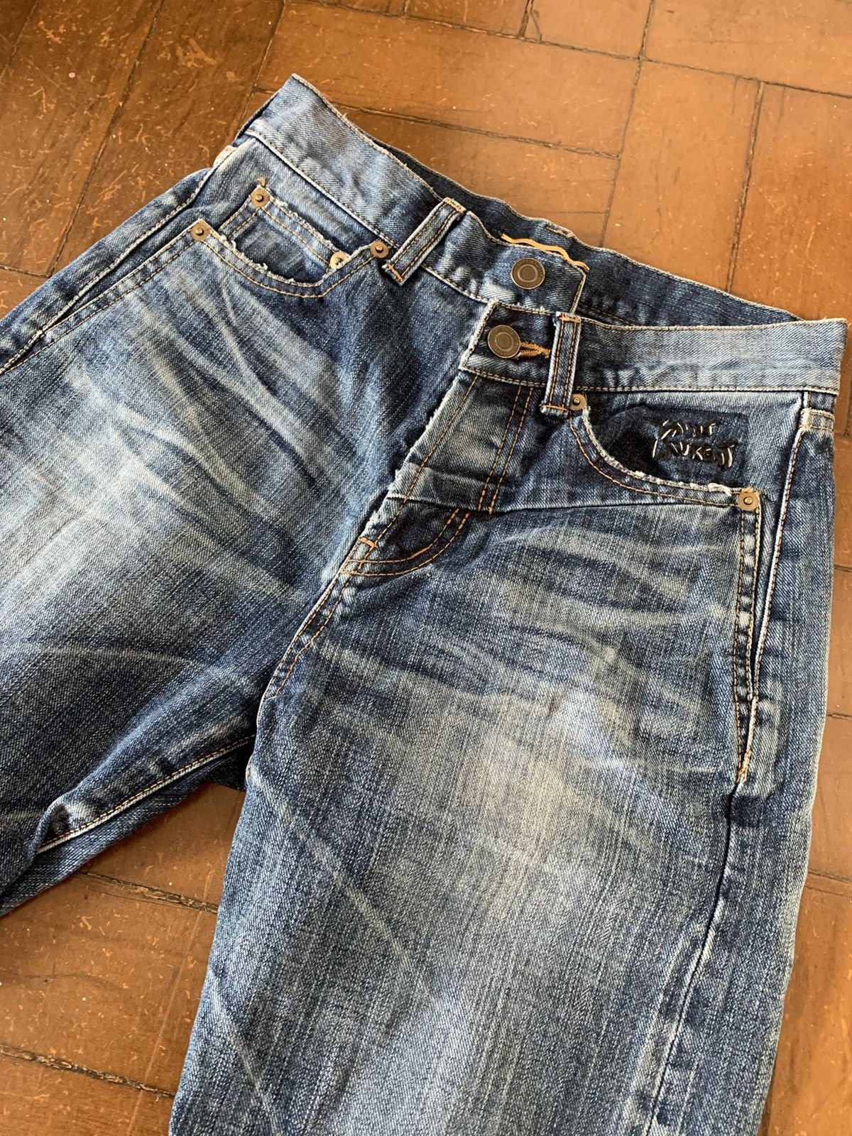 Saint Laurent Paris Saint Laurent Paris Asymmetric waistband blue jeans Size US 27 - 2 Thumbnail