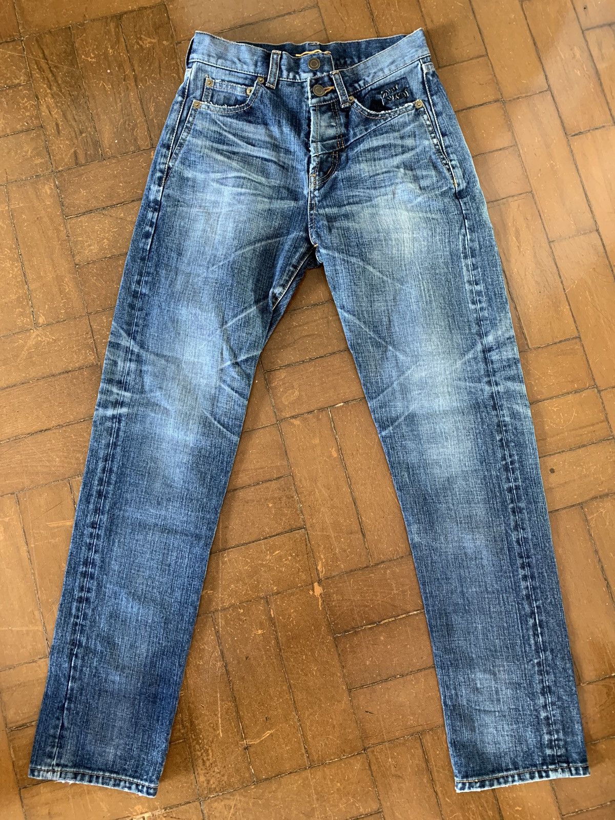 Saint Laurent Paris Saint Laurent Paris Asymmetric waistband blue jeans Size US 27 - 1 Thumbnail