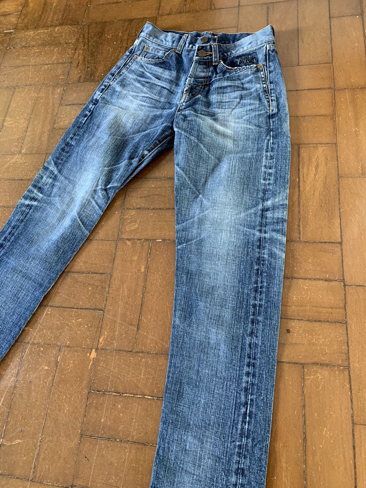 Saint Laurent Paris Saint Laurent Paris Asymmetric waistband blue jeans Size US 27 - 10 Thumbnail
