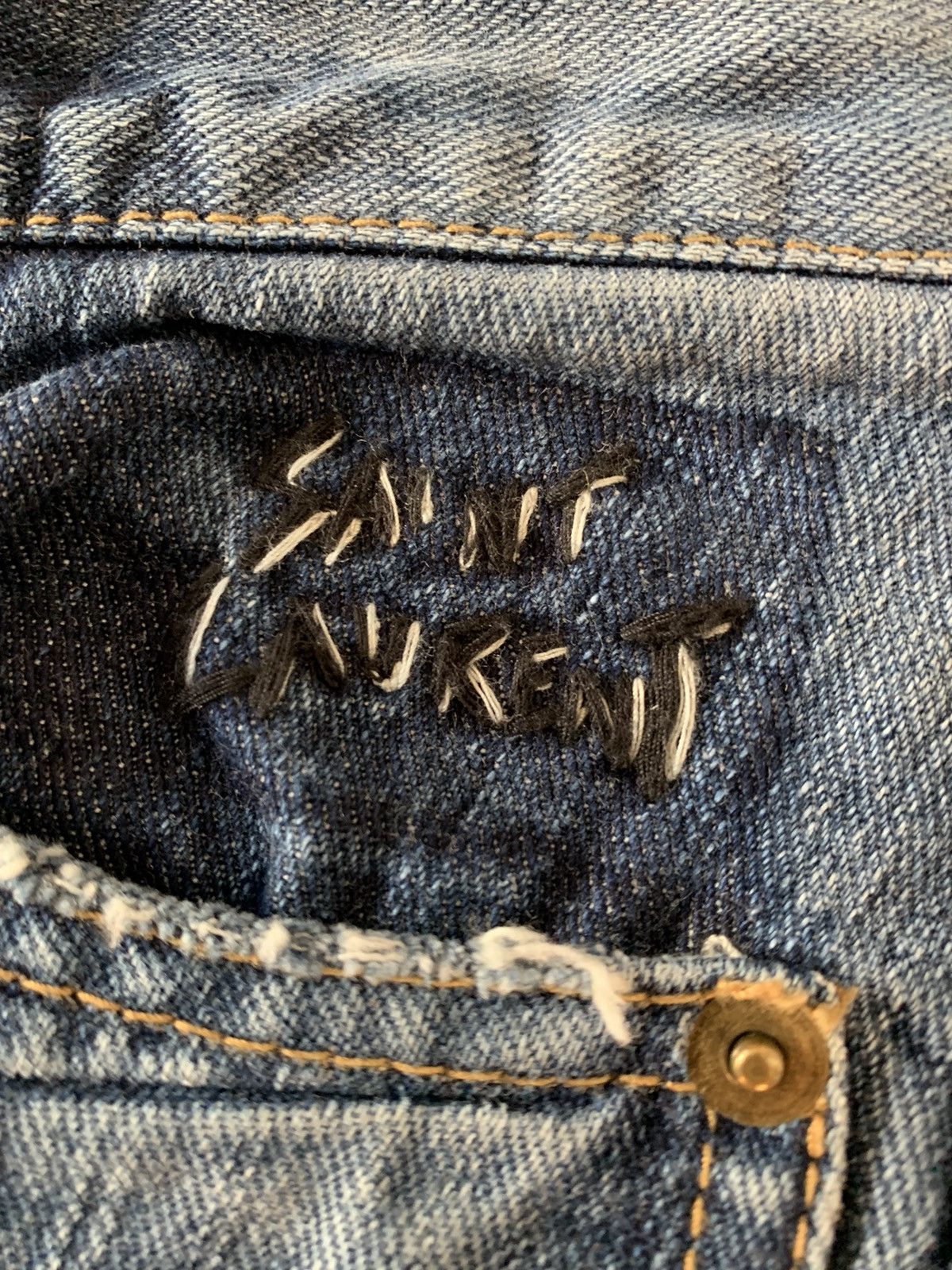 Saint Laurent Paris Saint Laurent Paris Asymmetric waistband blue jeans Size US 27 - 6 Thumbnail