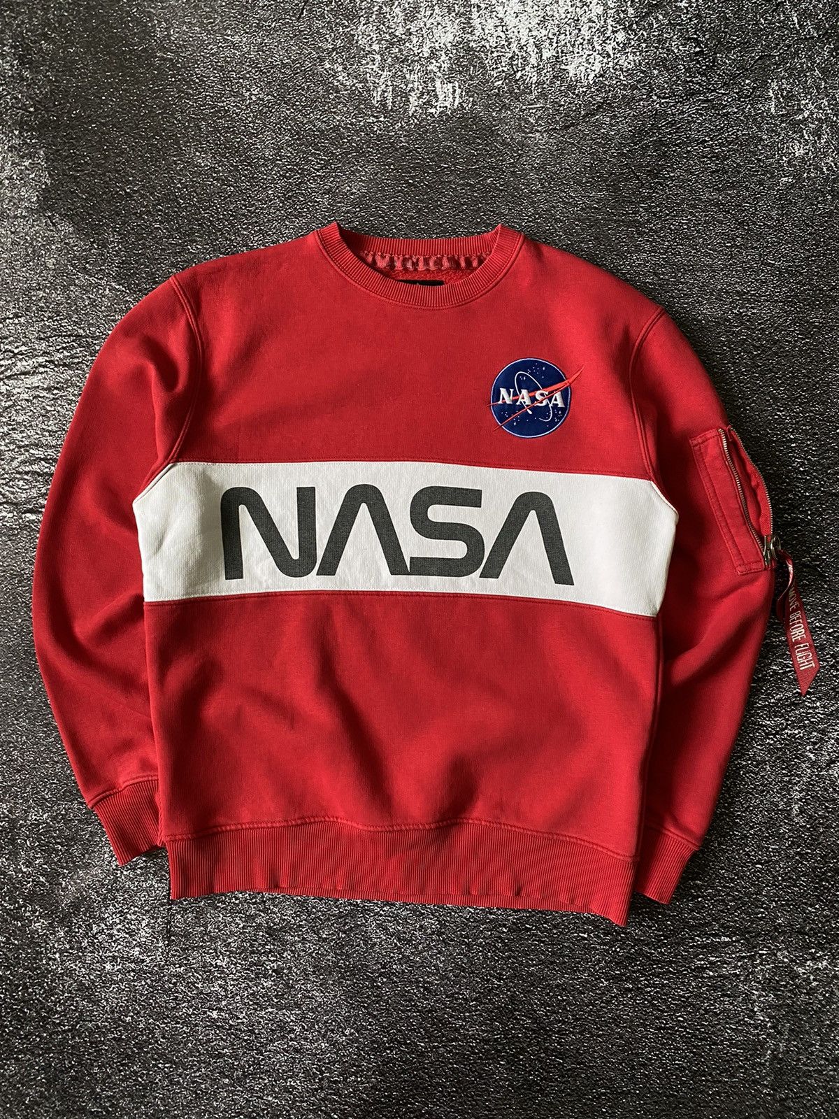 Alpha Industries Nasa Mens Alpha Industries Nasa Crewneck Sweatshirt Red Size S Grailed