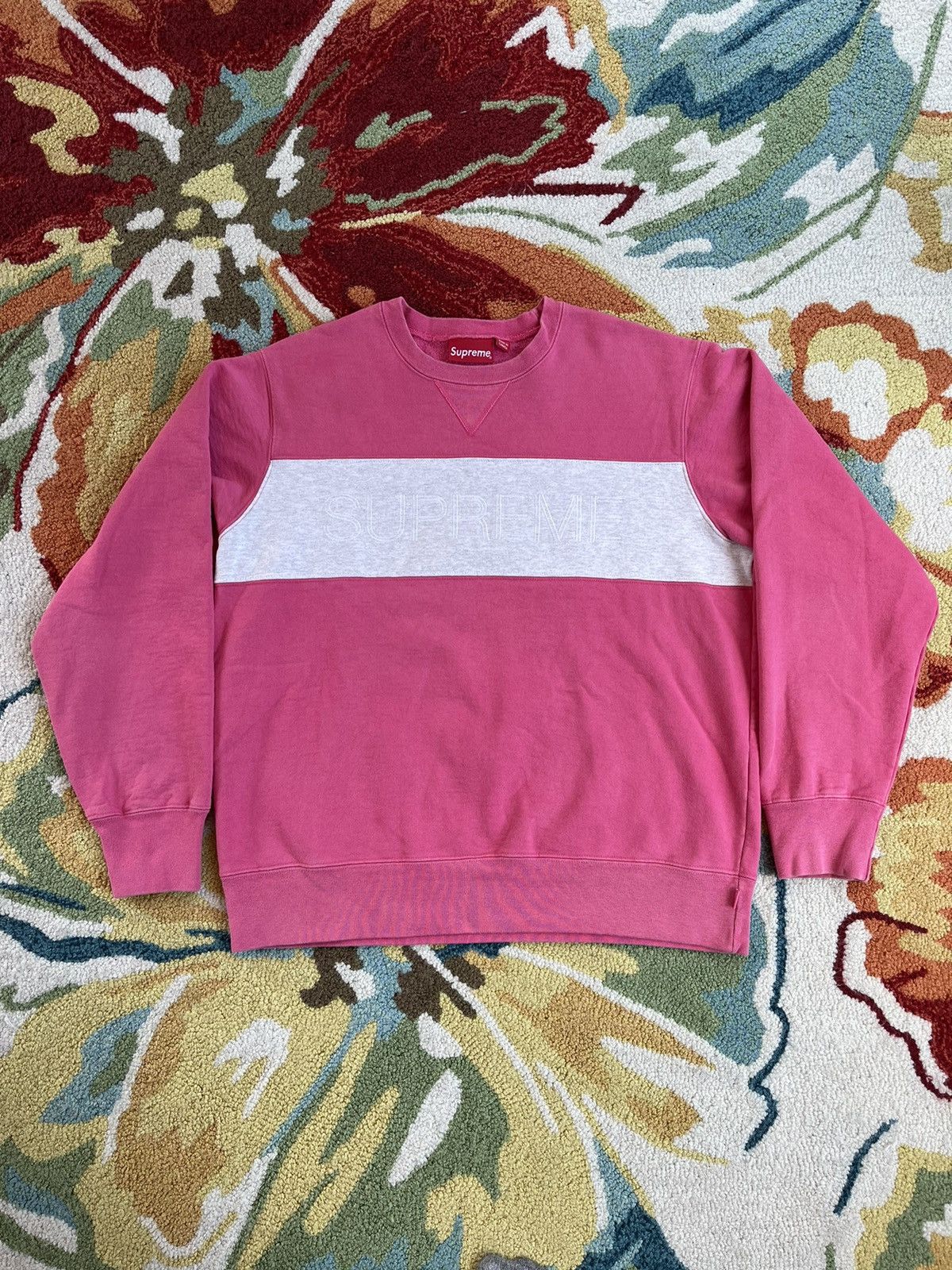 Supreme Supreme Zig Zag Stitch Panel Crewneck FW17 Hot Pink | Grailed