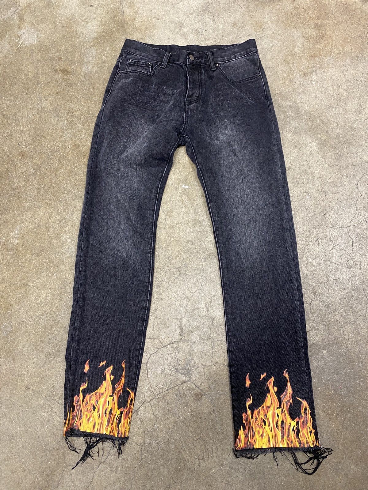 Custom MNML Black Flame/Fire Denim Jeans | Grailed