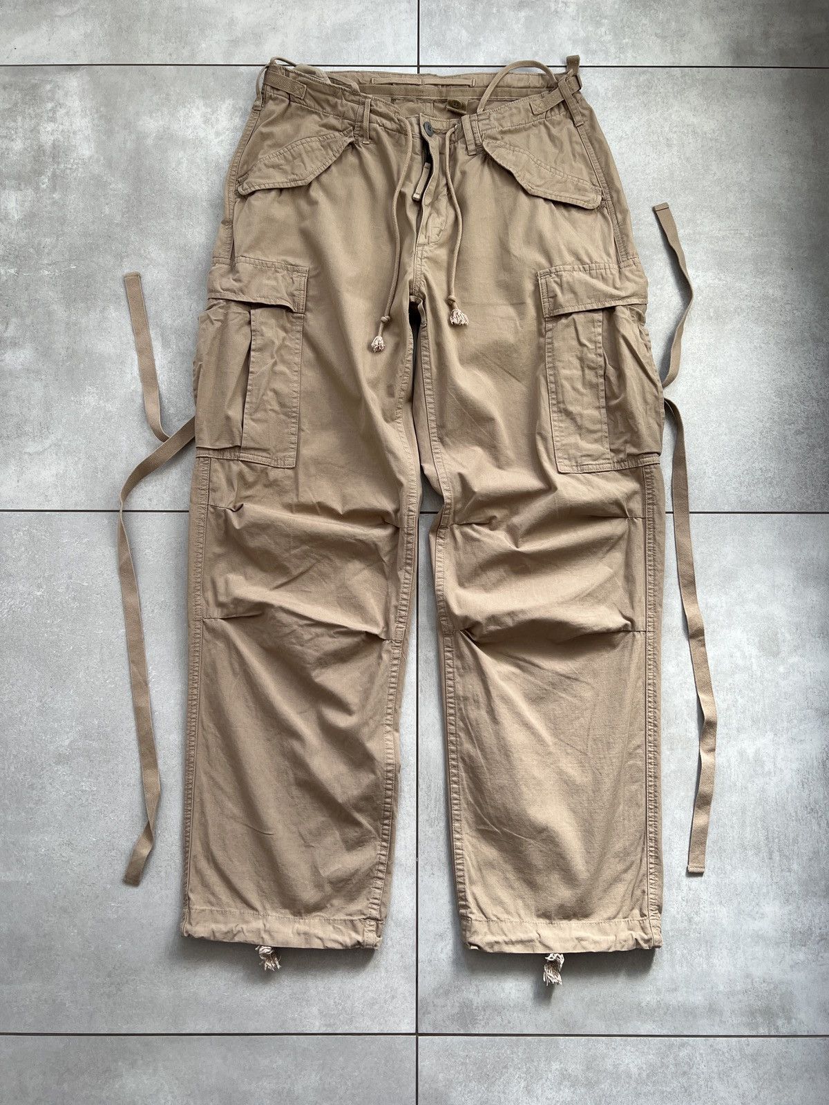 Image of Polo Ralph Lauren Archive Ralph Laurent VTG Tactical Cargo Stripe Bondage Pants in Beige (Size 32)