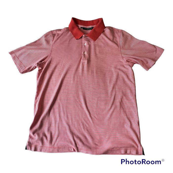 Bobby Jones Bobby Jones Men's Large Peach and White Striped Polo Shirt Grailed
