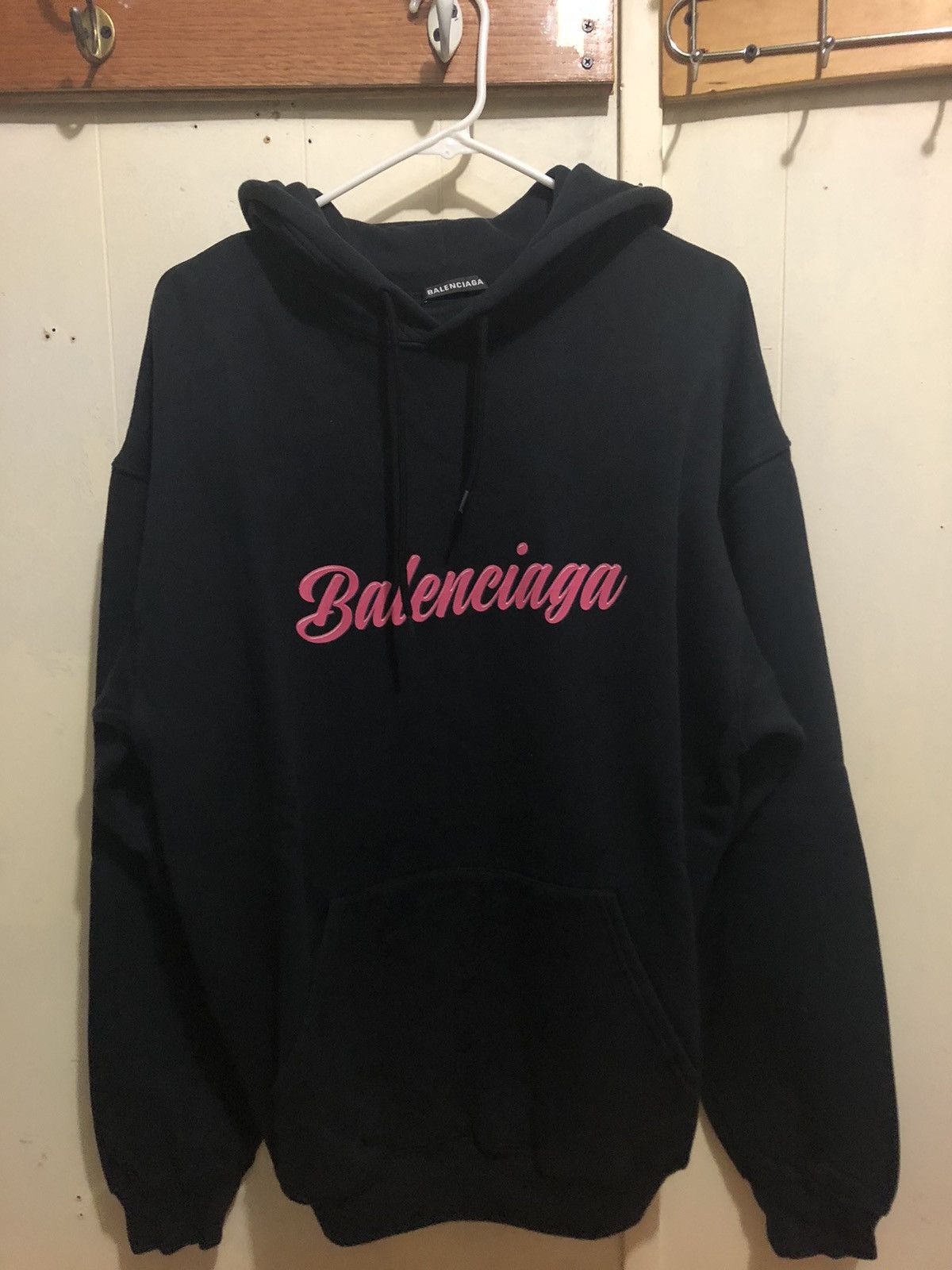 Balenciaga Black Glossy Logo Back Pull Hoodie Grailed