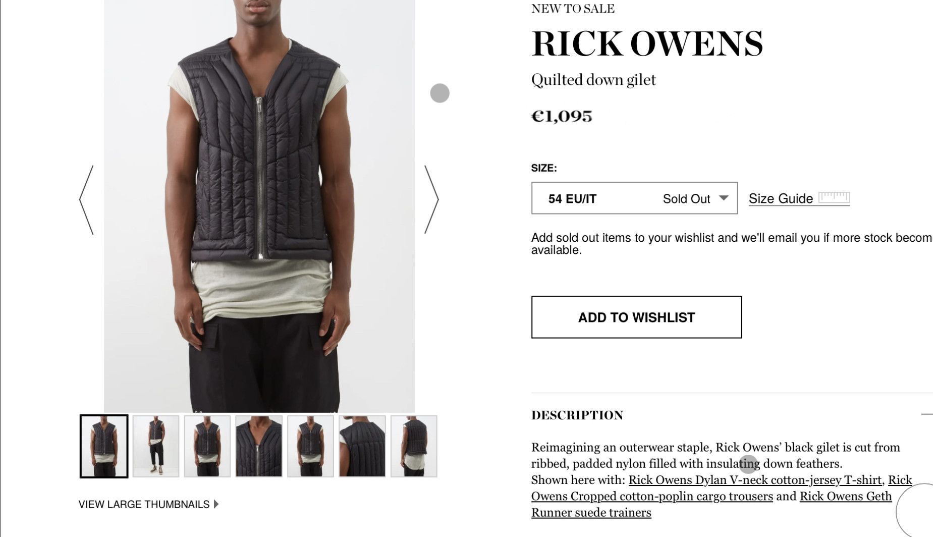 Rick Owens Quilted down gilet Size US L / EU 52-54 / 3 - 9 Thumbnail