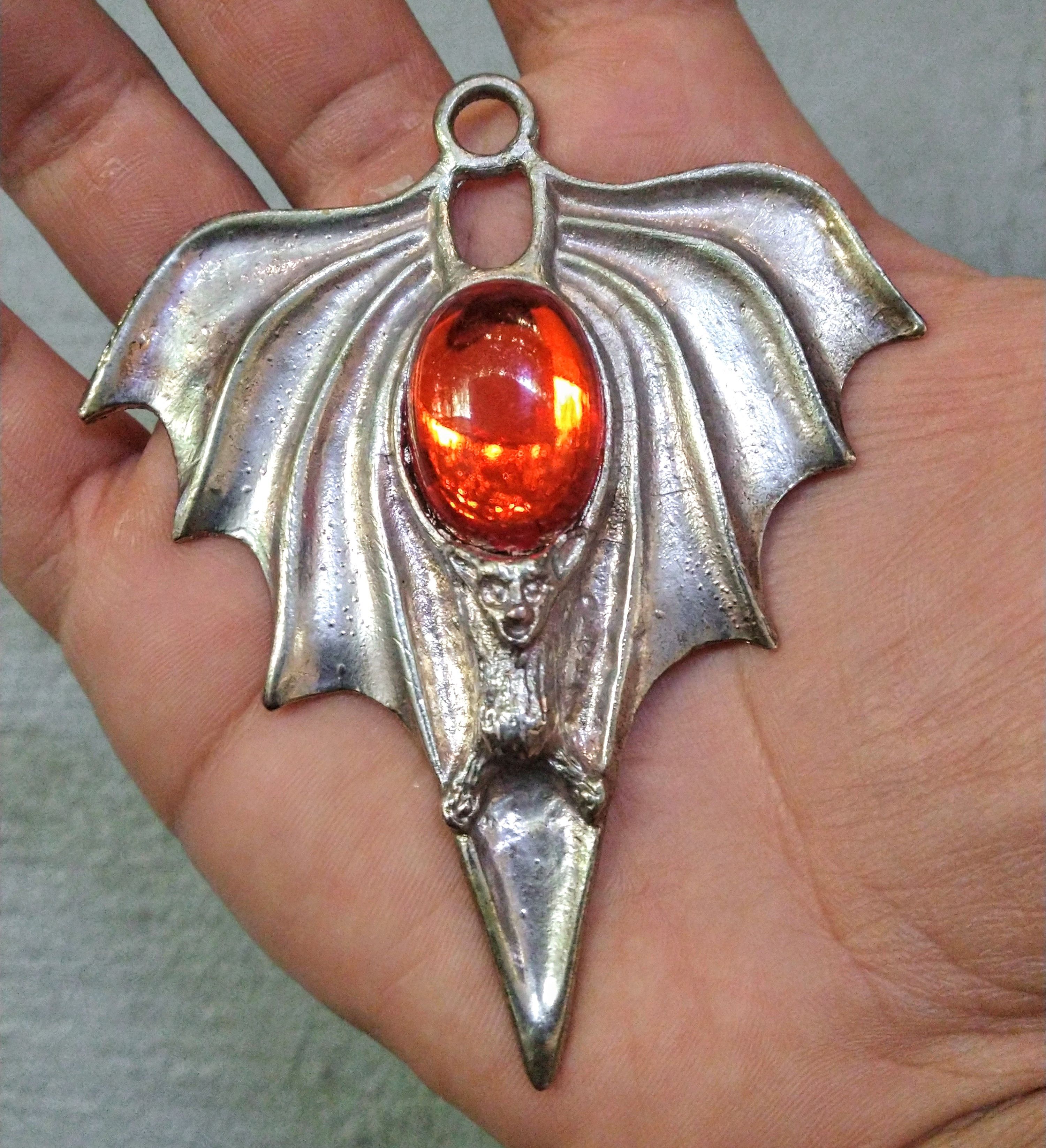 Jewelry Bat Pendant 4" Halloween Orange Silver Size ONE SIZE - 9 Thumbnail