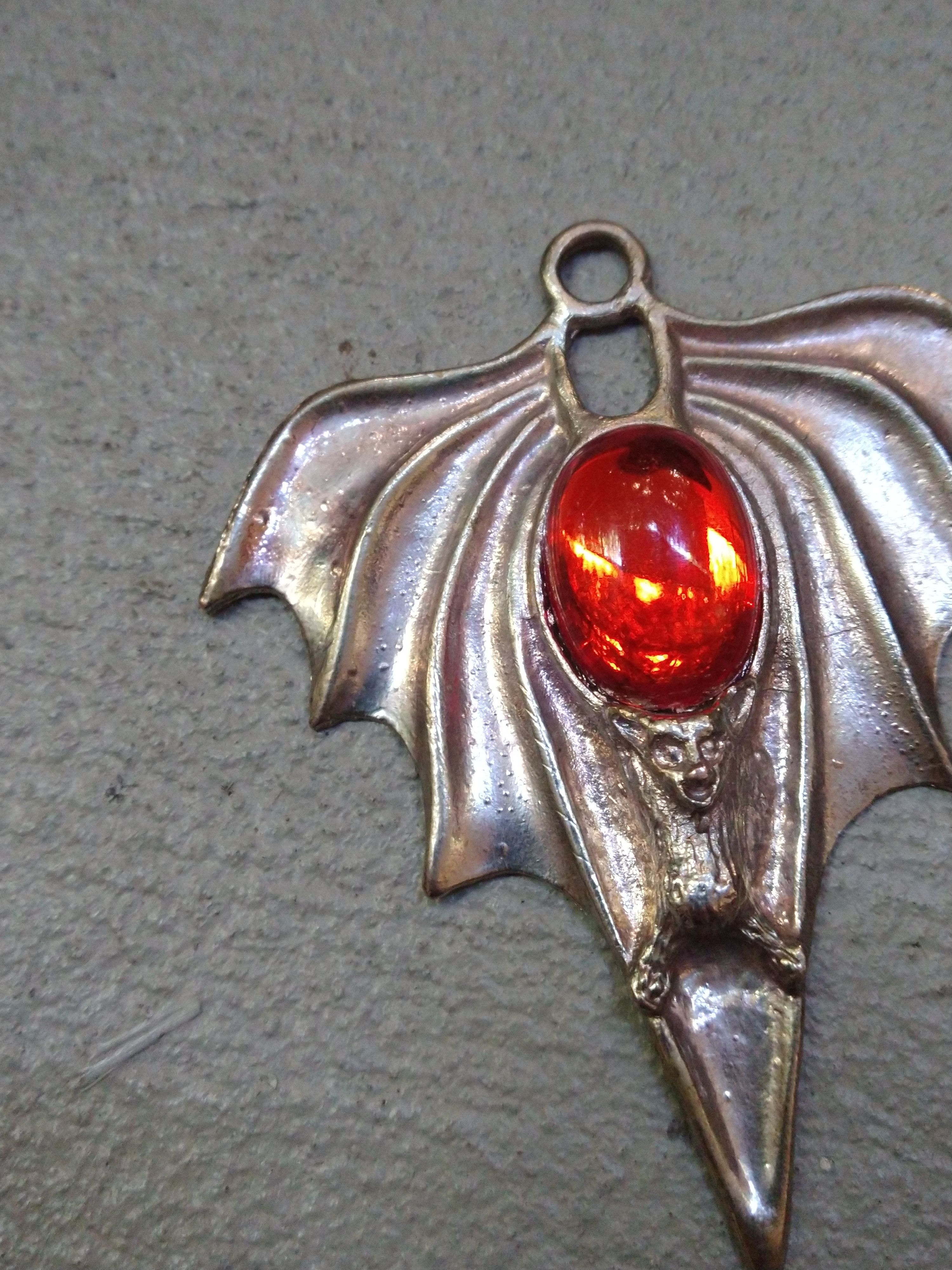 Jewelry Bat Pendant 4" Halloween Orange Silver Size ONE SIZE - 4 Thumbnail