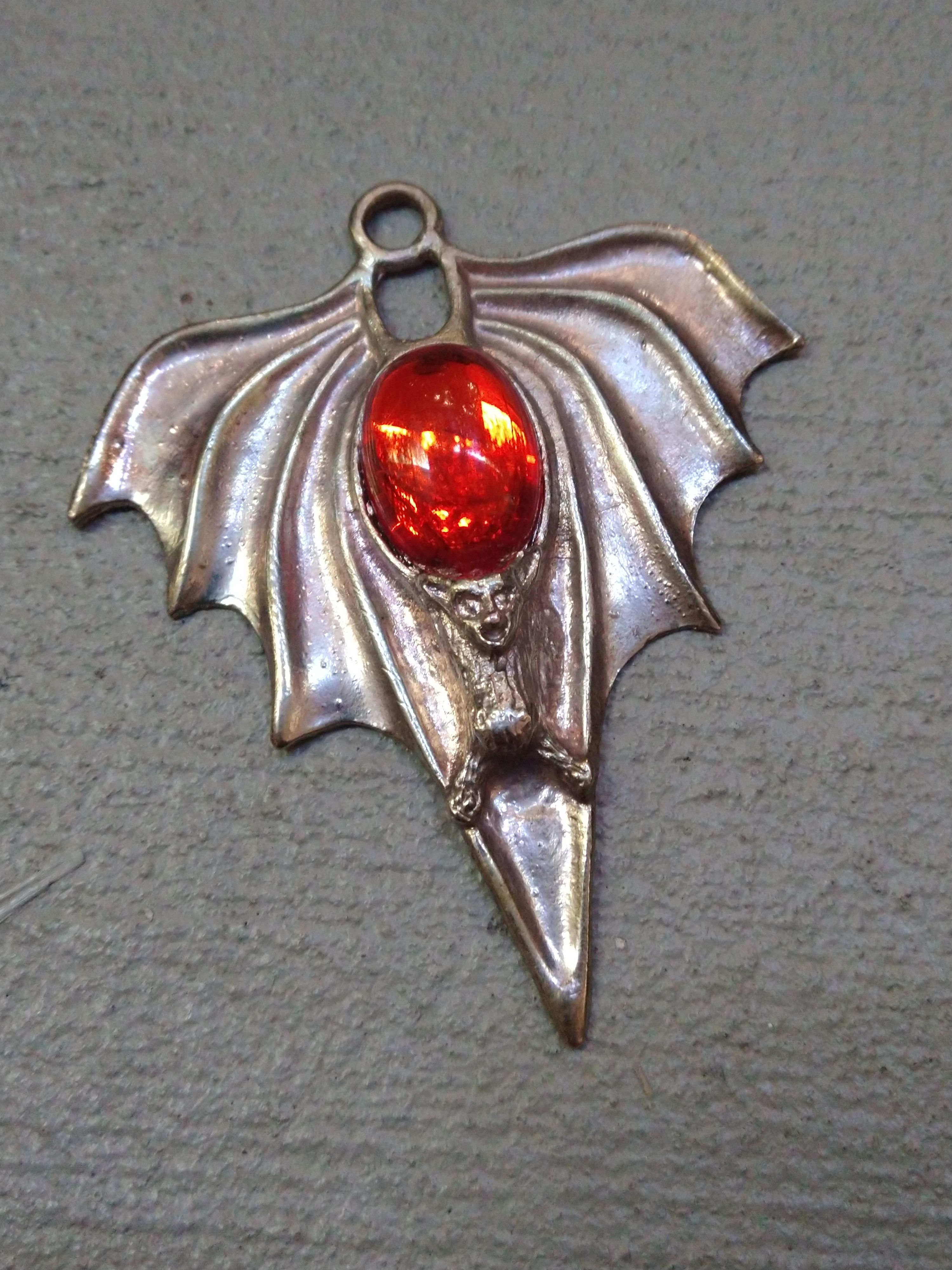 Jewelry Bat Pendant 4" Halloween Orange Silver Size ONE SIZE - 2 Thumbnail