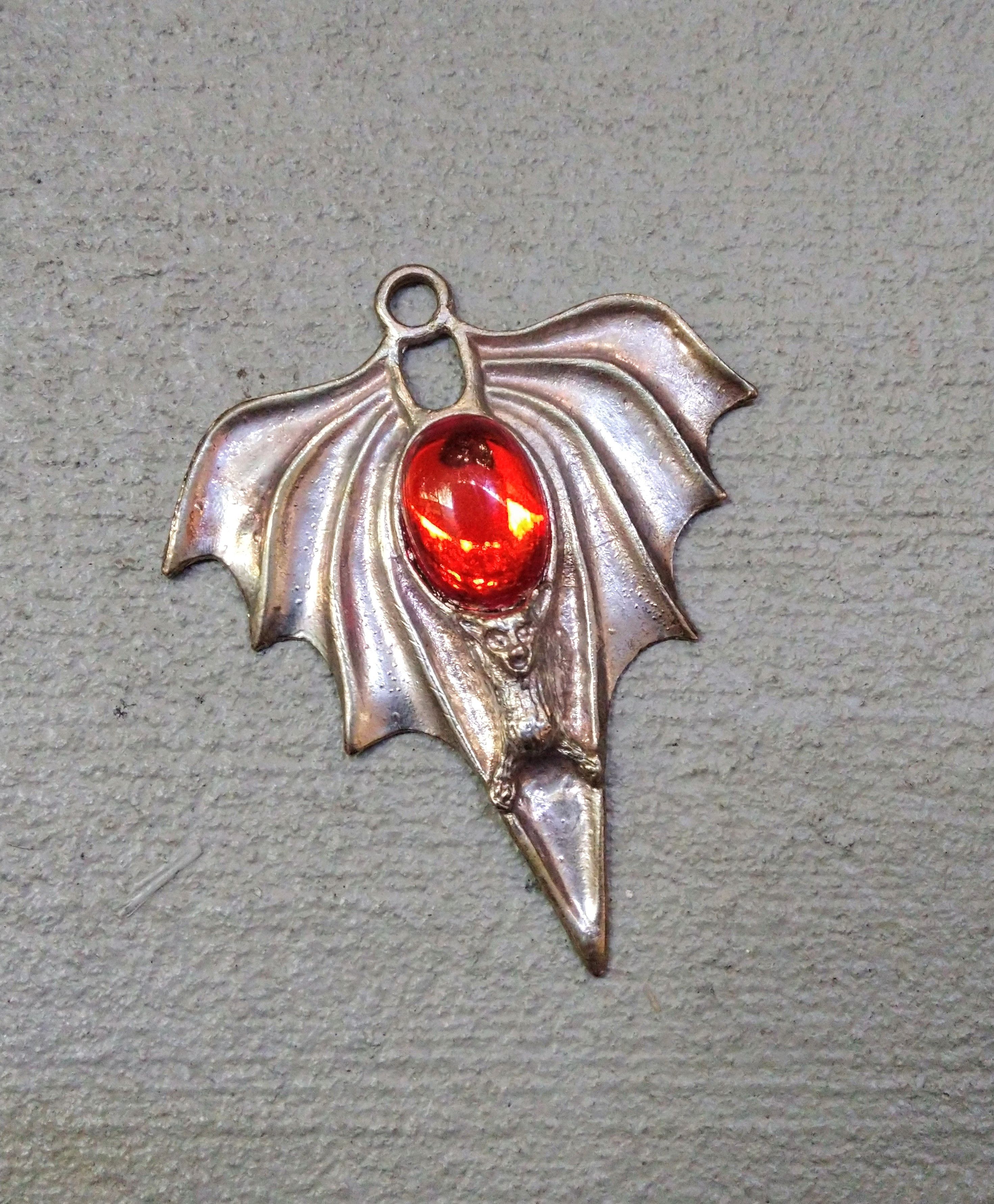 Jewelry Bat Pendant 4" Halloween Orange Silver Size ONE SIZE - 1 Thumbnail