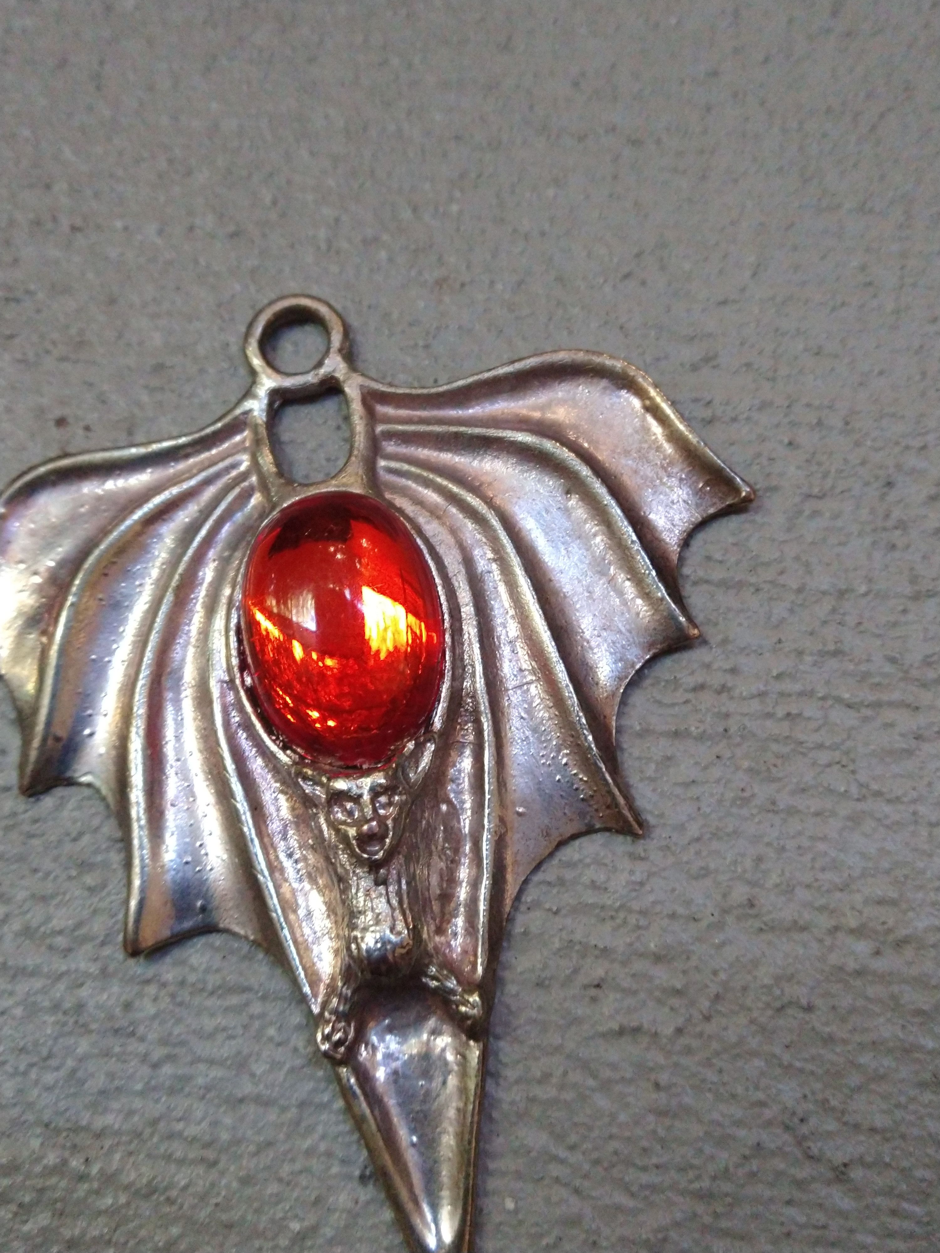 Jewelry Bat Pendant 4" Halloween Orange Silver Size ONE SIZE - 3 Thumbnail