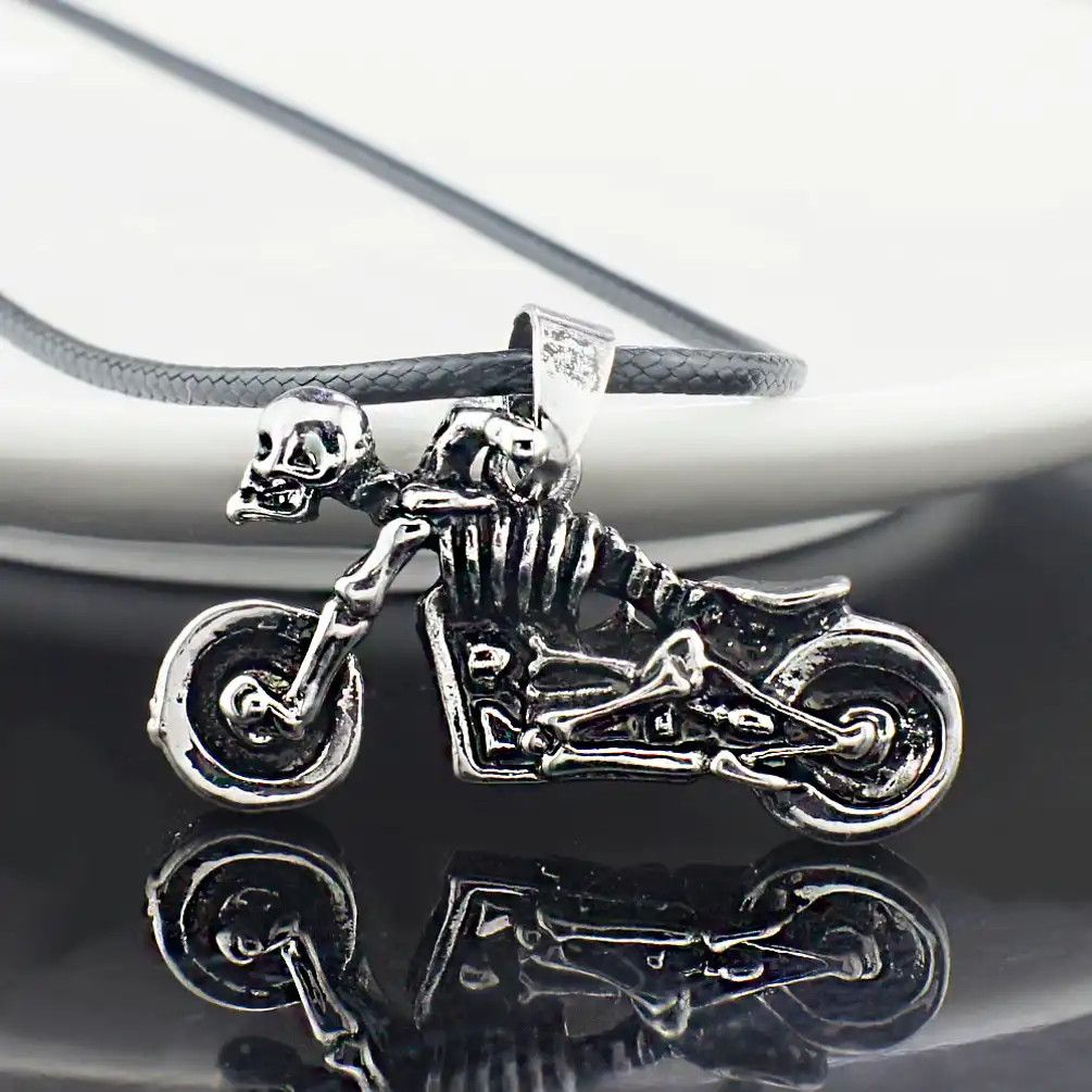 Jewelry Skeleton Motorcycle Pendant Necklace Size ONE SIZE - 2 Thumbnail