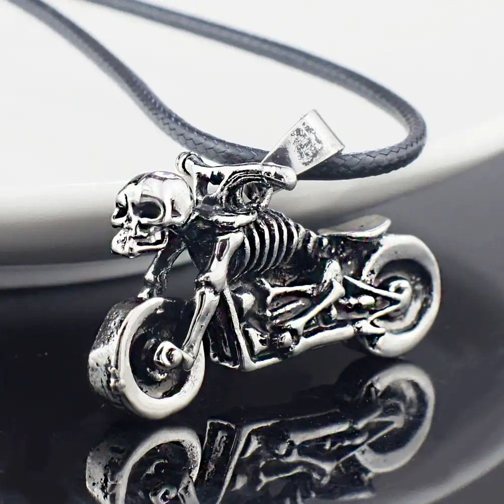 Jewelry Skeleton Motorcycle Pendant Necklace Size ONE SIZE - 1 Thumbnail