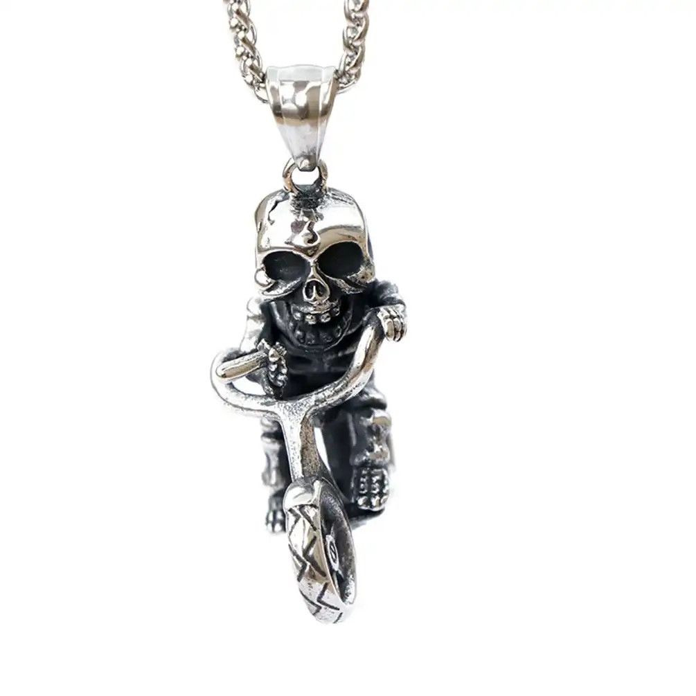 Jewelry Bicycle Skull Pendant Necklace Size ONE SIZE - 3 Thumbnail