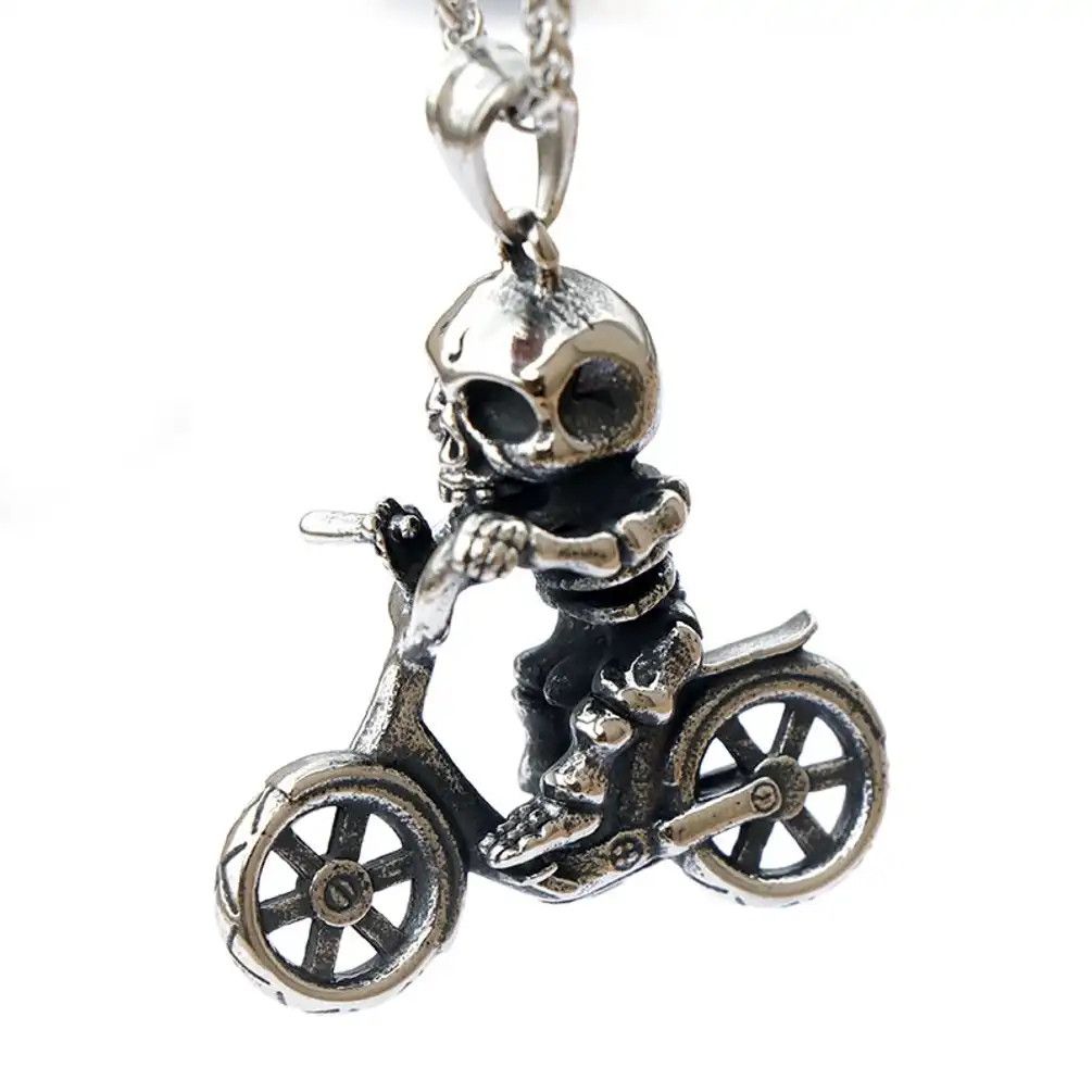 Jewelry Bicycle Skull Pendant Necklace Size ONE SIZE - 4 Thumbnail