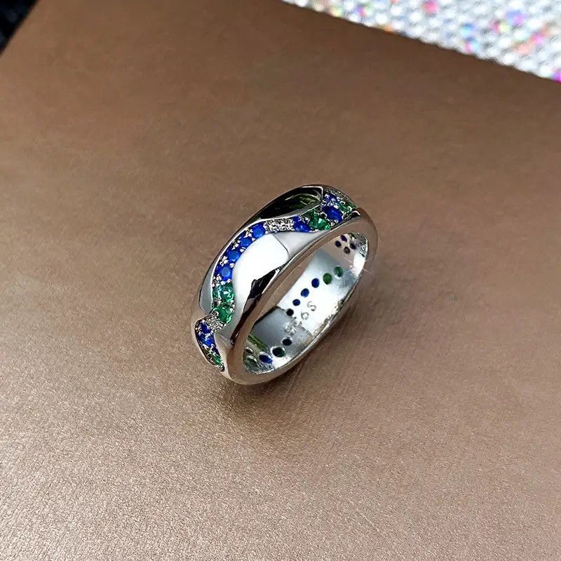 Jewelry Paved Green Blue CZ Ring Ring Size ONE SIZE - 2 Thumbnail