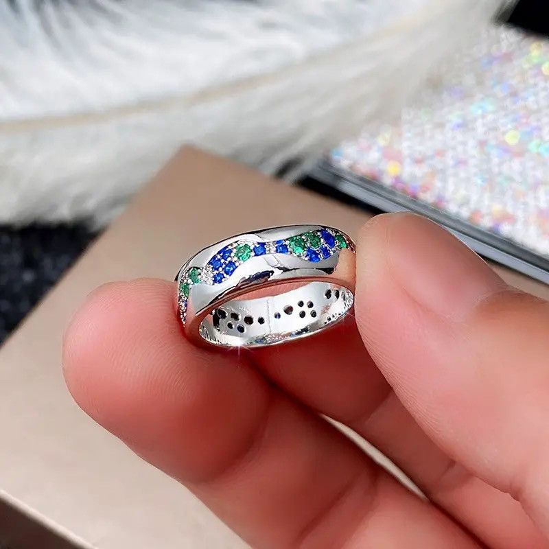 Jewelry Paved Green Blue CZ Ring Ring Size ONE SIZE - 1 Thumbnail