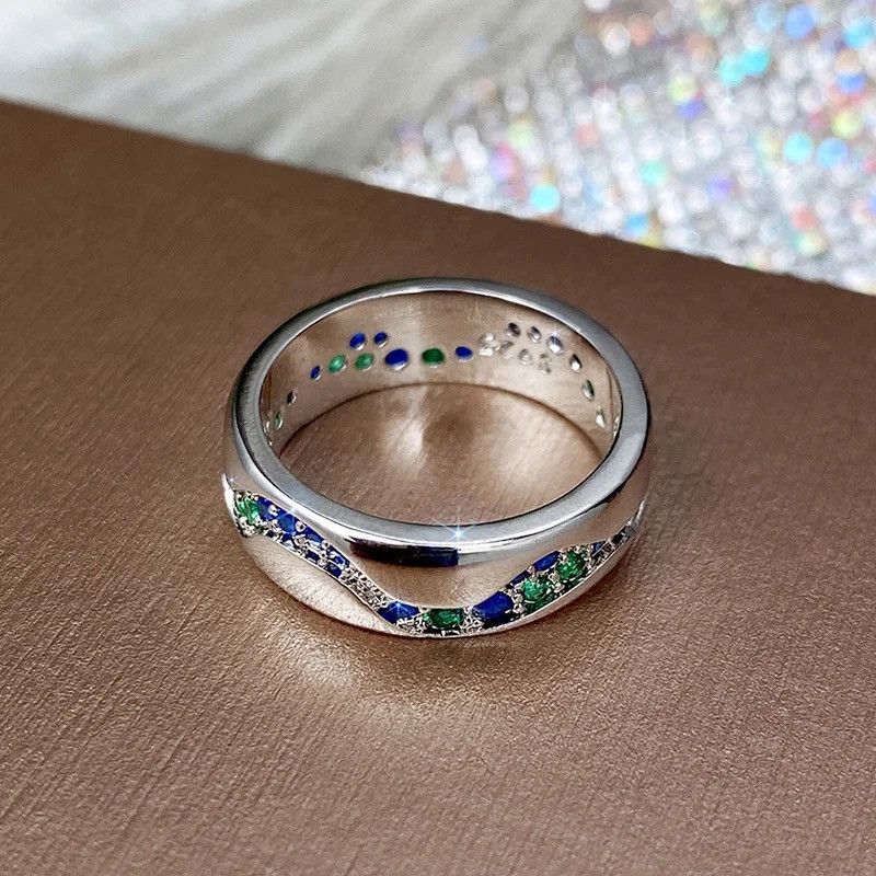 Jewelry Paved Green Blue CZ Ring Ring Size ONE SIZE - 3 Thumbnail