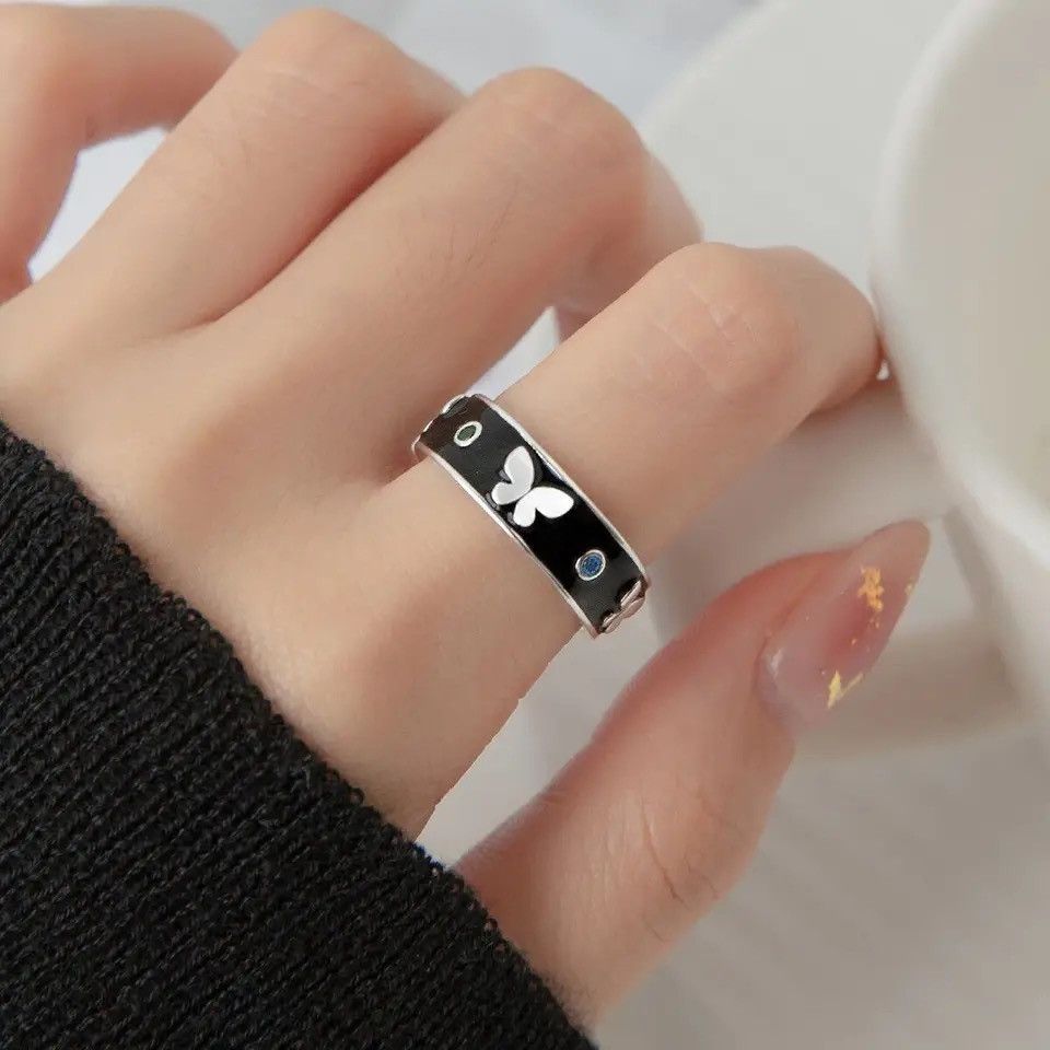 Japanese Brand × Jewelry × Vintage Black Drip Glue Inlaid Crystal Butterfly Ring Size ONE SIZE - 5 Thumbnail