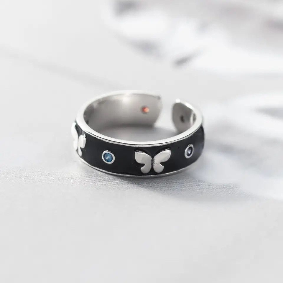 Japanese Brand × Jewelry × Vintage Black Drip Glue Inlaid Crystal Butterfly Ring Size ONE SIZE - 2 Thumbnail
