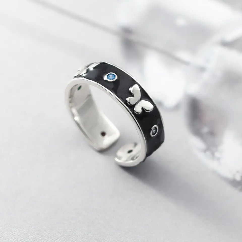 Japanese Brand × Jewelry × Vintage Black Drip Glue Inlaid Crystal Butterfly Ring Size ONE SIZE - 4 Thumbnail