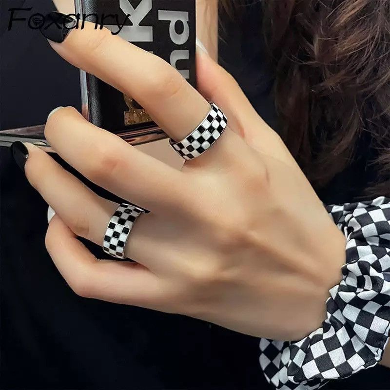 Jewelry × Vintage Couples Unique Black and White Grid Pattern Ring Size ONE SIZE - 5 Thumbnail