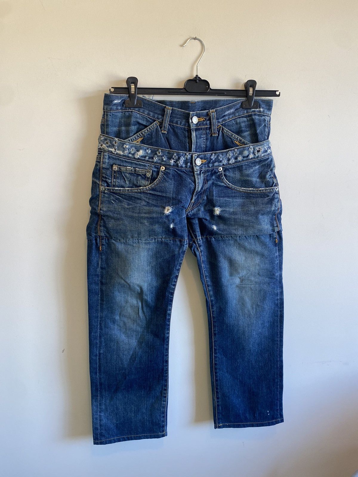 image of Cabane De Zucca Double Waist Denim Jeans in Blue, Men's (Size 30)