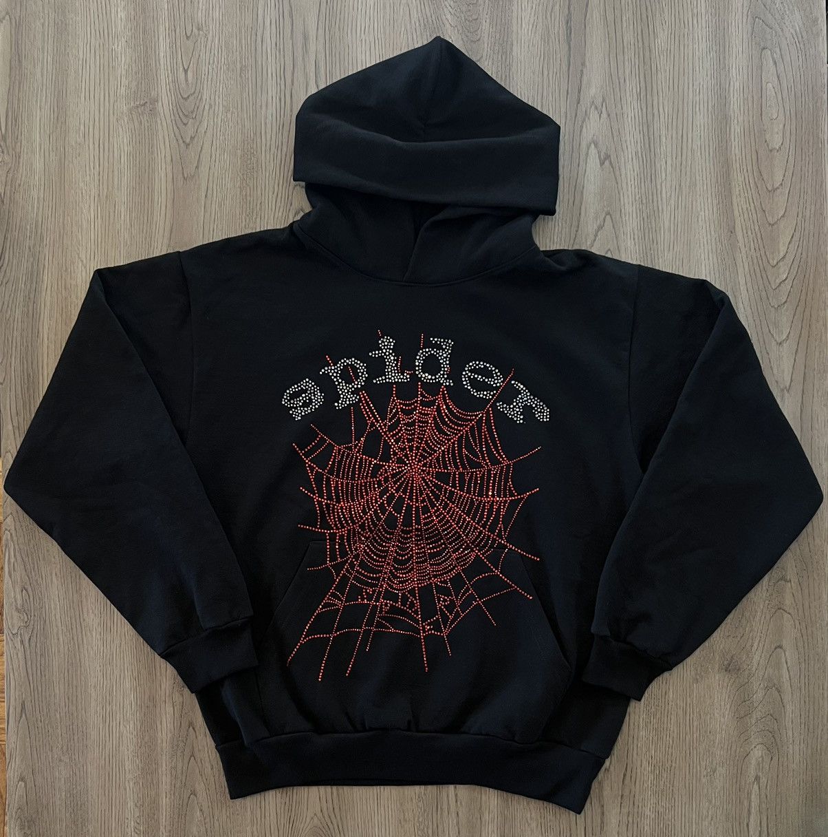 Spider Worldwide Sp5der OG Rhinestone Logo Black Hoodie | Grailed