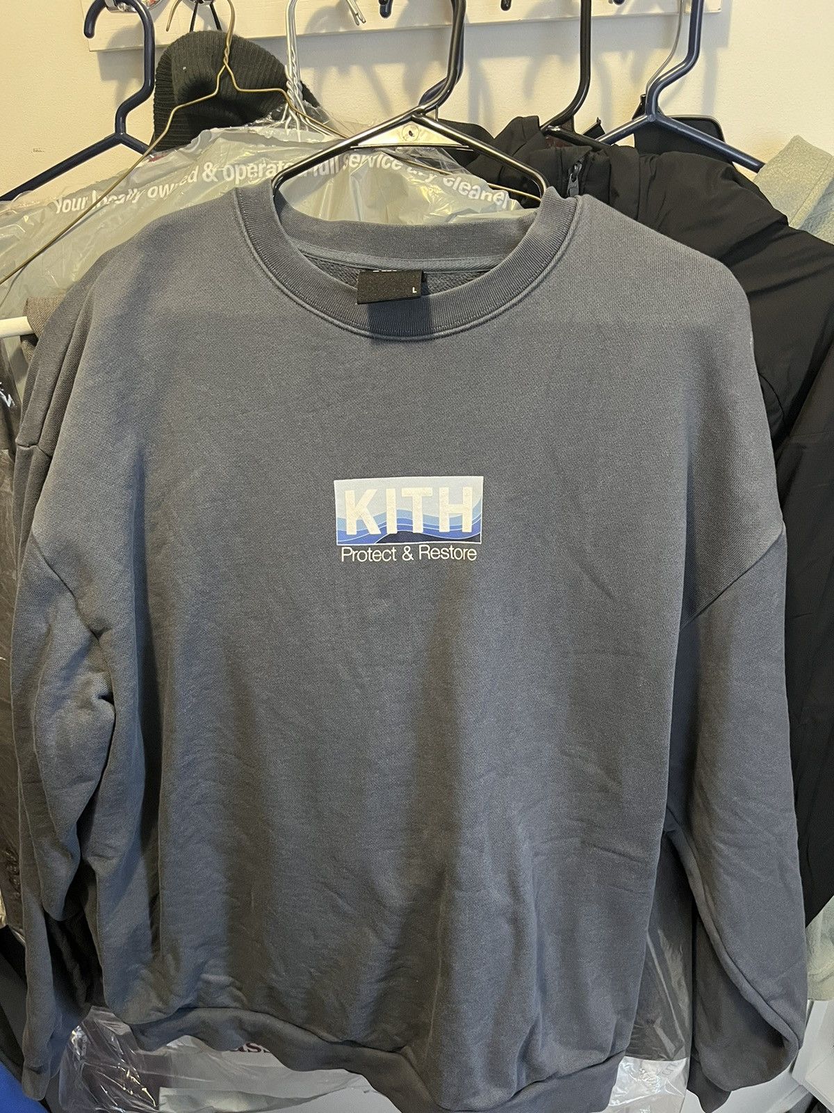 image of Kith “Protect & Restore” Crewneck in Navy, Men's (Size Large)