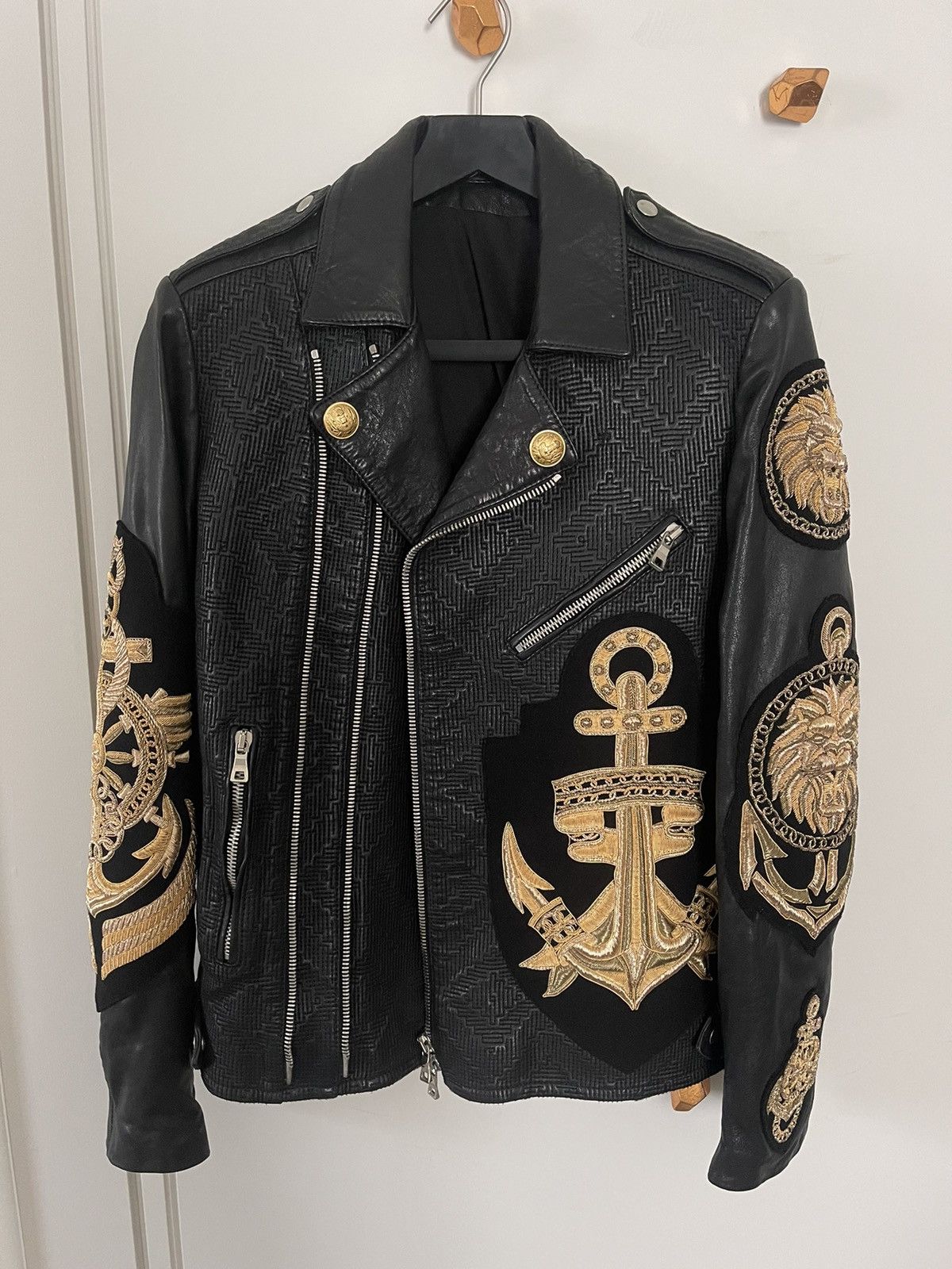 Balmain Embroidered Leather Jacket size 50