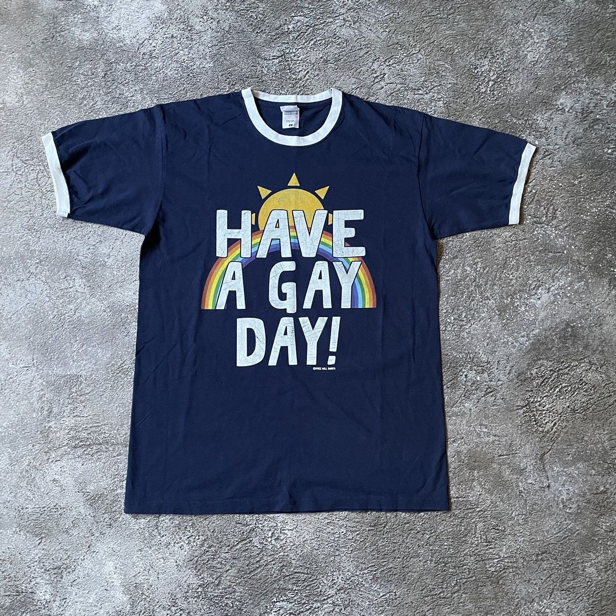 Vintage Vintage Y2K Have A Gay Day Graphic Tee Navy Ringer Rave L Size US L / EU 52-54 / 3 - 2 Thumbnail