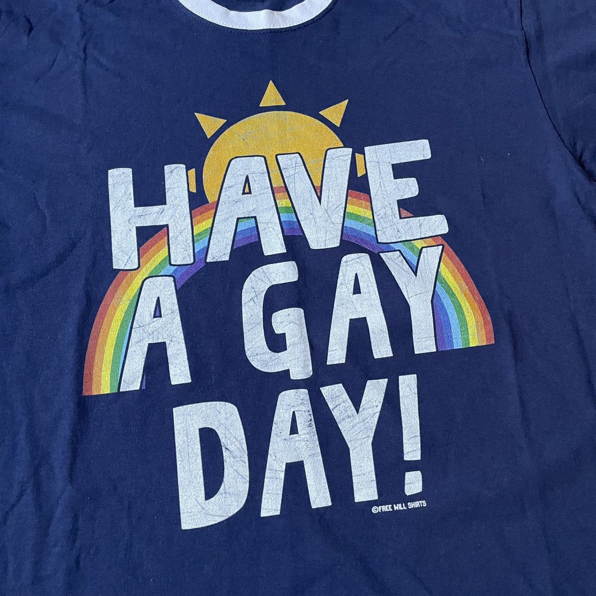 Vintage Vintage Y2K Have A Gay Day Graphic Tee Navy Ringer Rave L Size US L / EU 52-54 / 3 - 6 Thumbnail