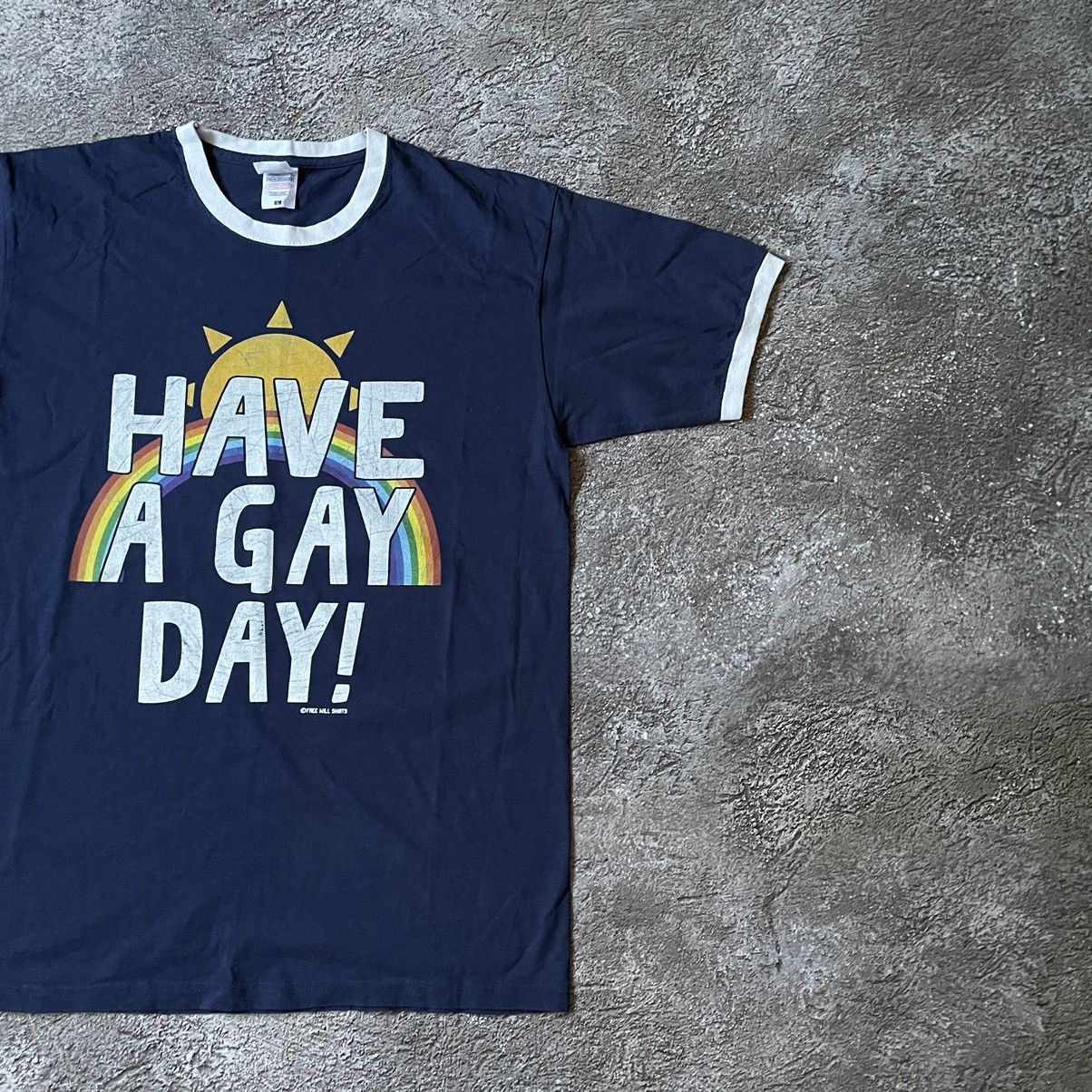 Vintage Vintage Y2K Have A Gay Day Graphic Tee Navy Ringer Rave L Size US L / EU 52-54 / 3 - 3 Thumbnail