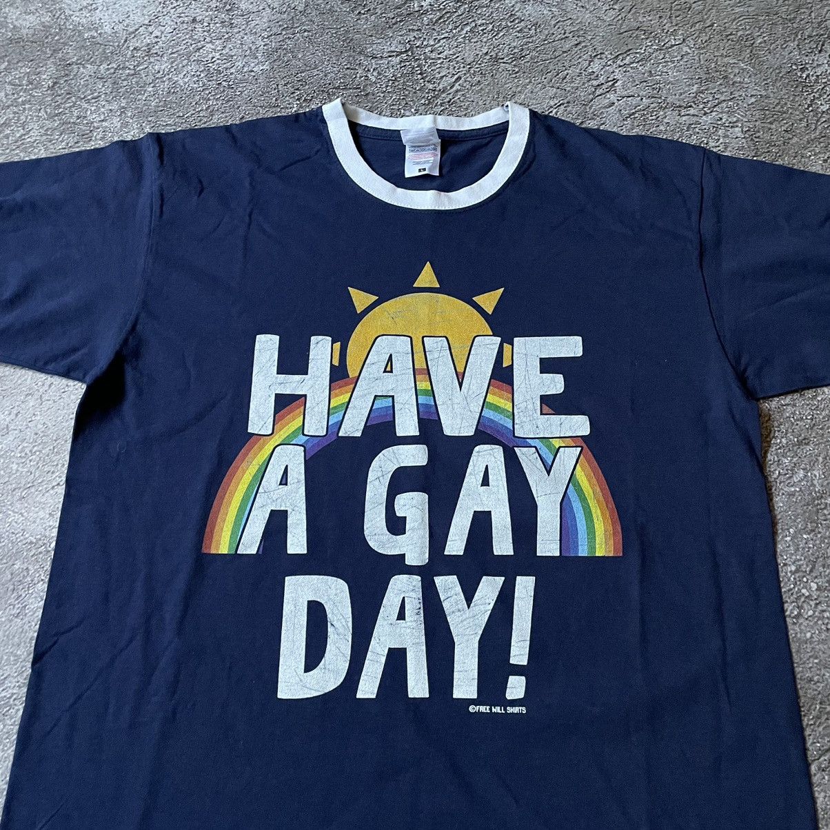 Vintage Vintage Y2K Have A Gay Day Graphic Tee Navy Ringer Rave L Size US L / EU 52-54 / 3 - 5 Thumbnail