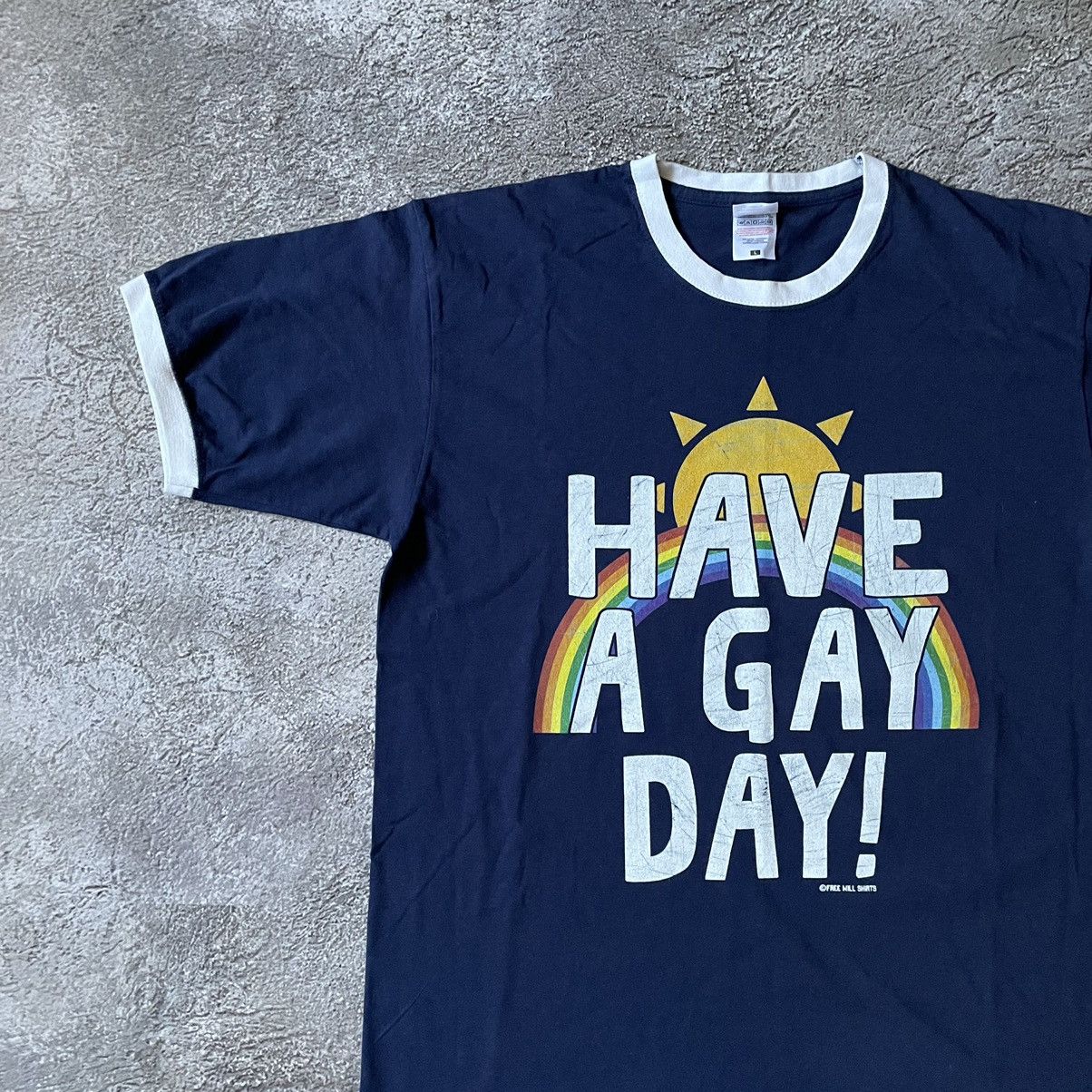 Vintage Vintage Y2K Have A Gay Day Graphic Tee Navy Ringer Rave L Size US L / EU 52-54 / 3 - 4 Thumbnail