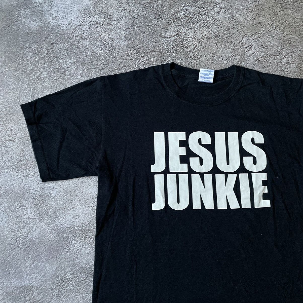 Vintage Vintage Y2K Jesus Junkie Graphic Tee Black Streetwear Boxy M Size US M / EU 48-50 / 2 - 4 Thumbnail
