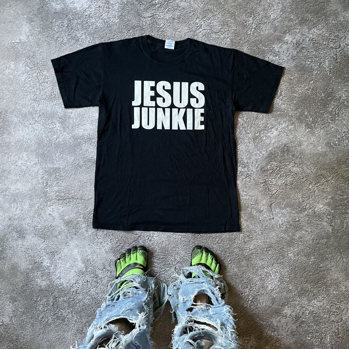 Vintage Vintage Y2K Jesus Junkie Graphic Tee Black Streetwear Boxy M Size US M / EU 48-50 / 2 - 1 Thumbnail
