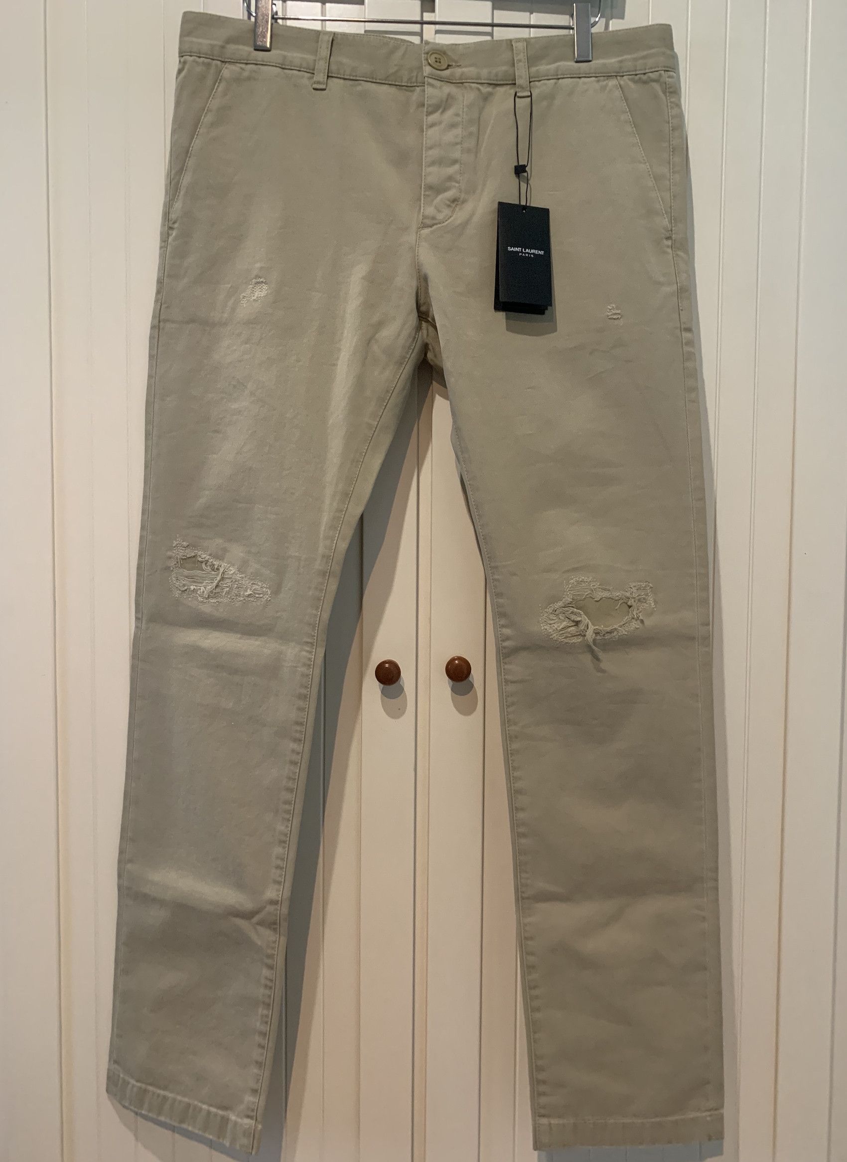 image of Saint Laurent Paris Ss'17 Chino Skinny Distressed in Beige, Men's (Size 34)