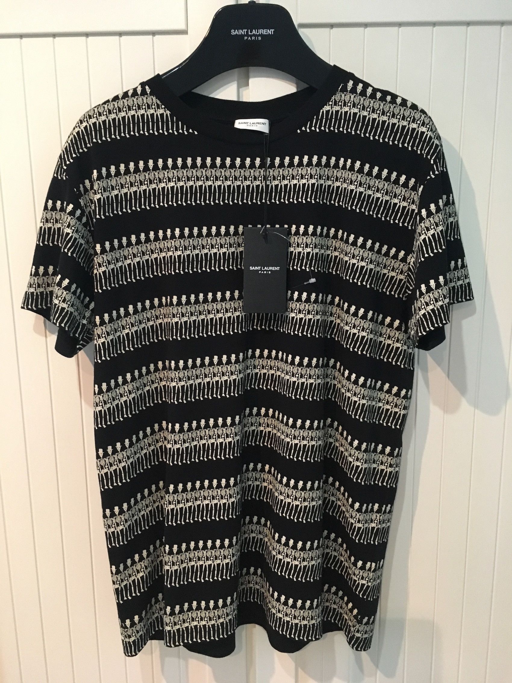 image of Hedi Slimane x Saint Laurent Paris Fw'16 Skeleton Print T-Shirt in Black White, Men's (Size Small)