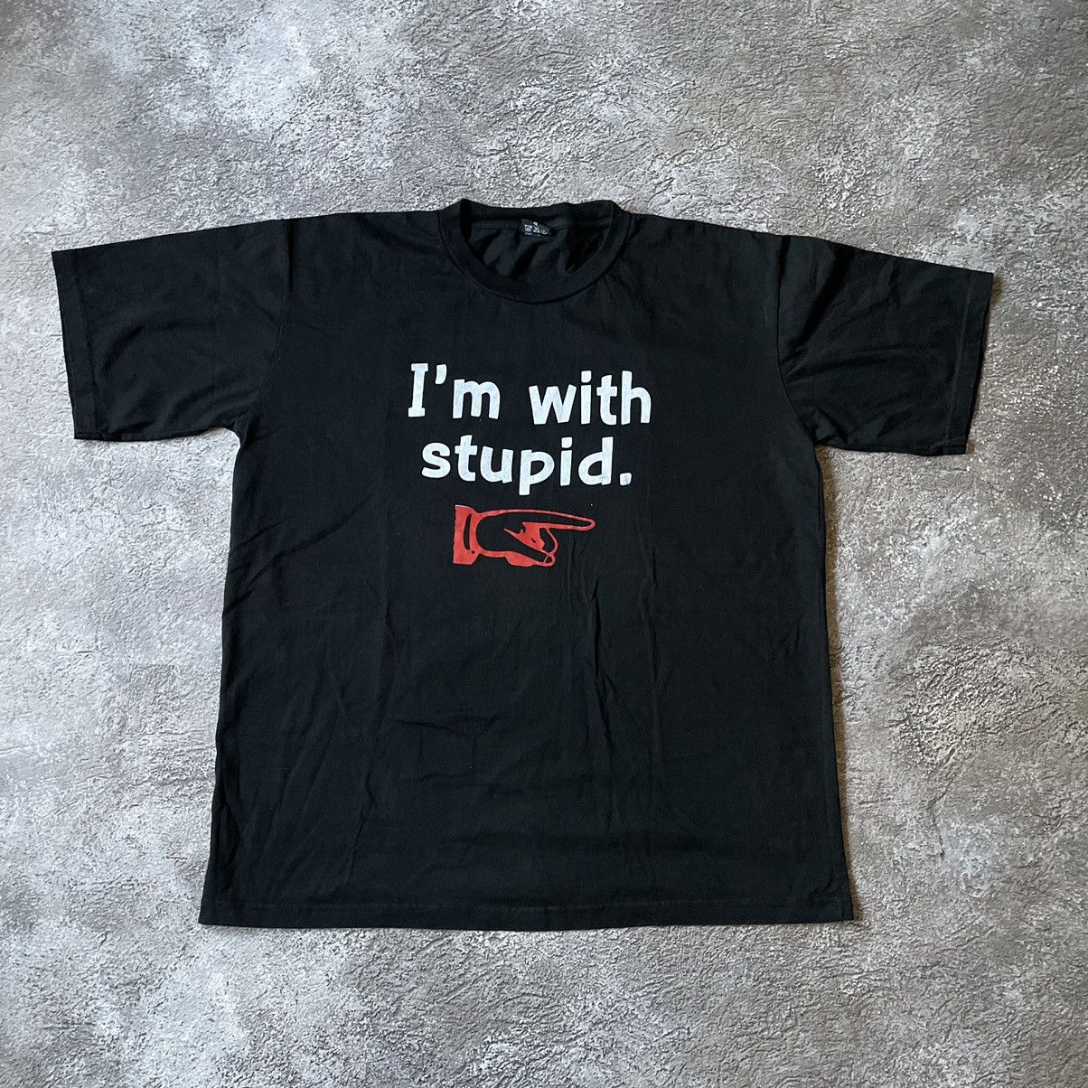 Vintage VINTAGE Y2K “ IM WITH STUPID LOGO “ FUNNY SLOGAN TEE Size US XL / EU 56 / 4 - 2 Thumbnail