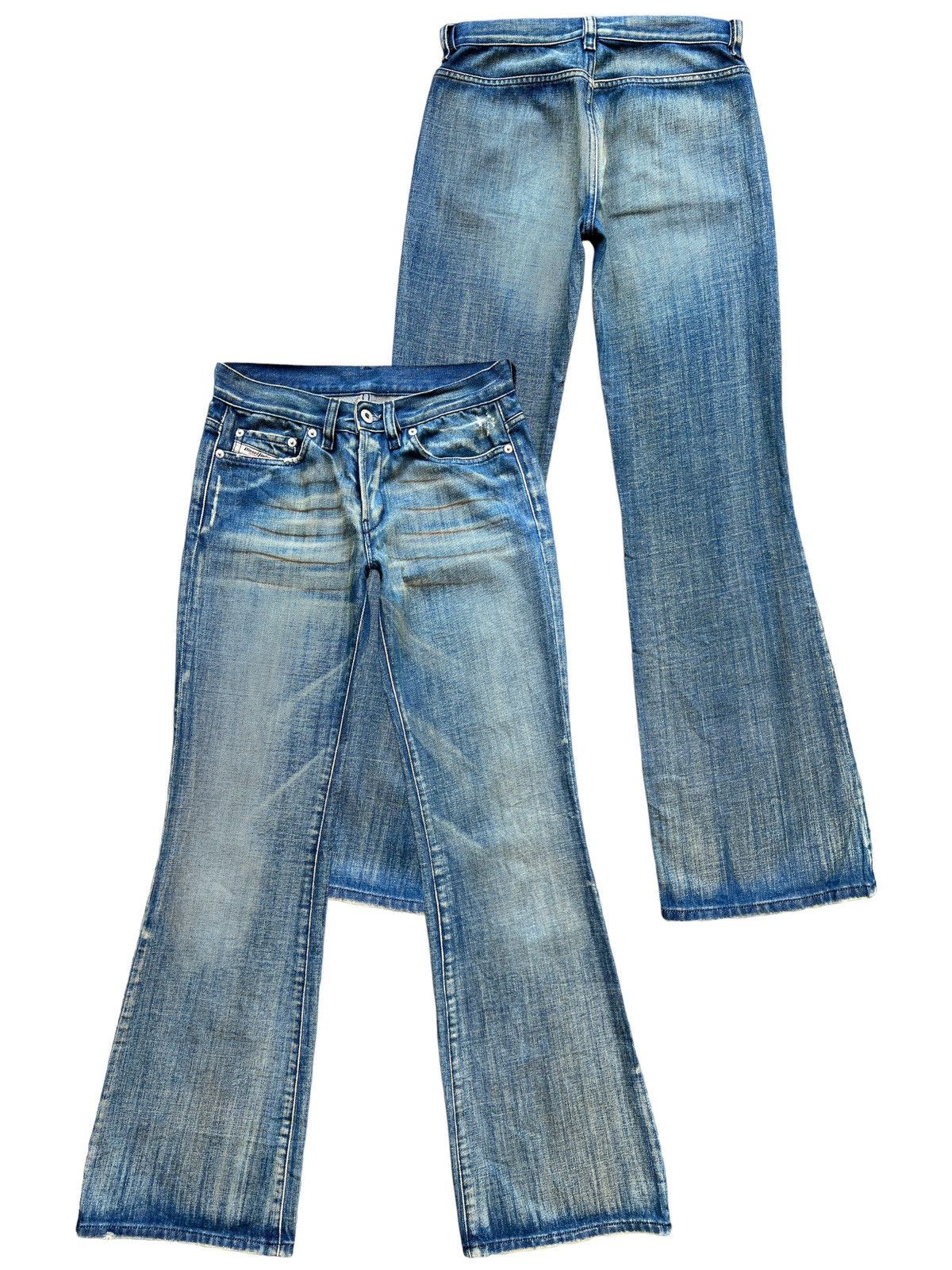 image of Vintage Diesel Rusty Wideleg Flare Denim Jeans 28X32 in Yellow/Blue/Rust, Women's
