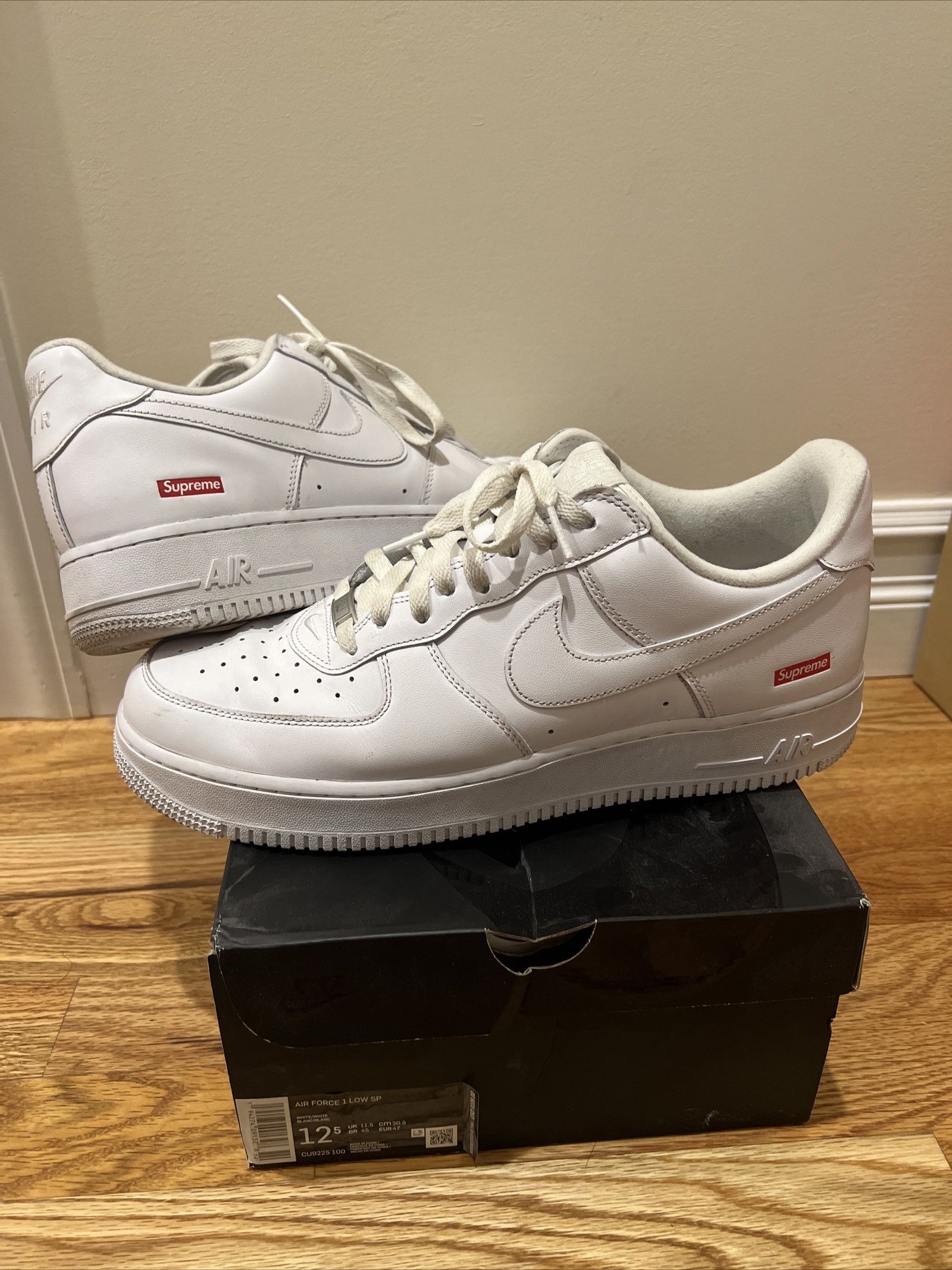 Nike × Supreme Nike Air Force 1 x Supreme Low Box Logo White CU9225-100 |  Grailed